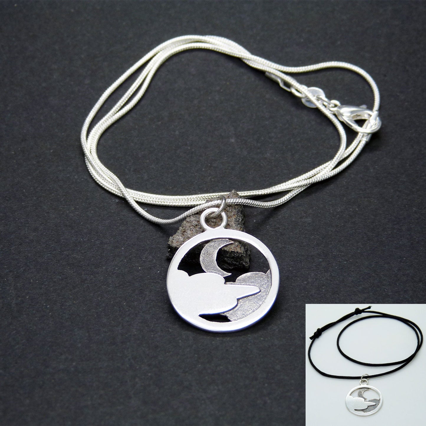 Colgante reversible de plata 925 Luna y Nubes