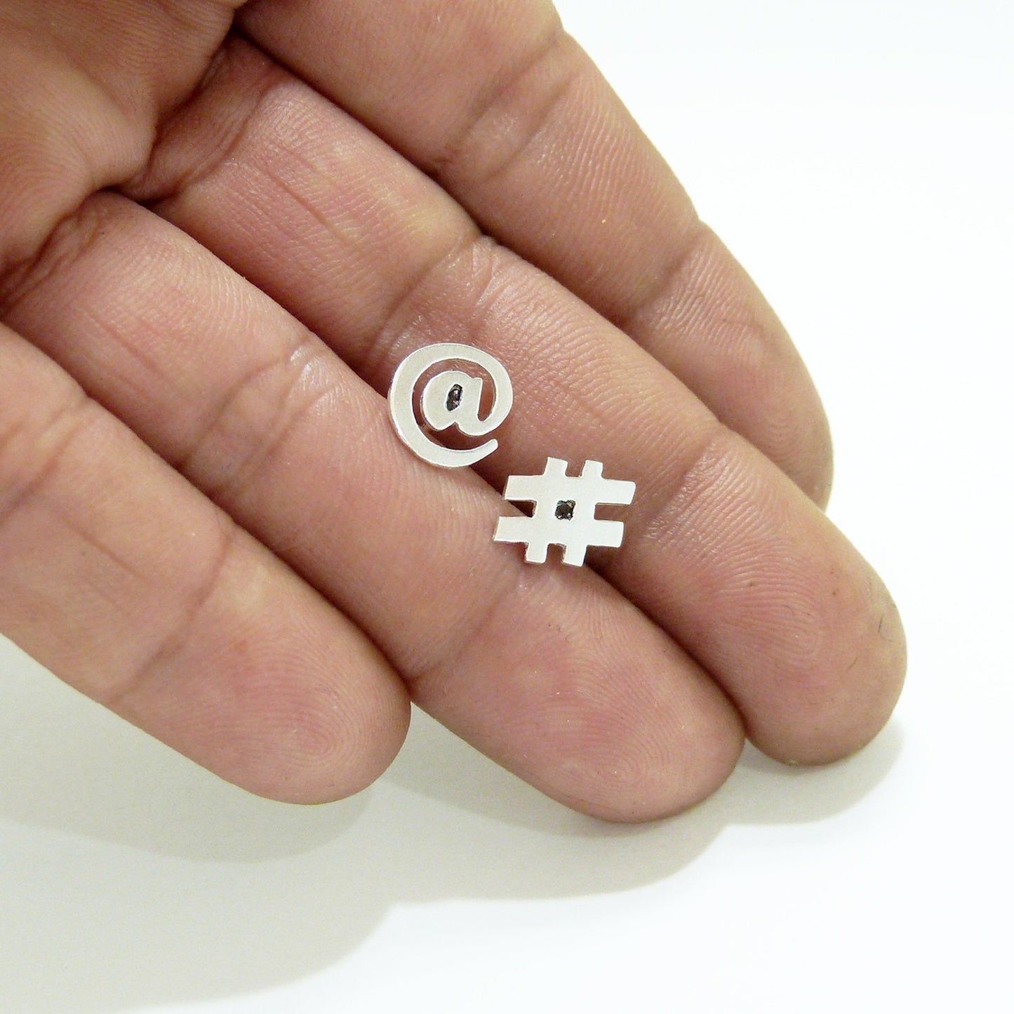 Twitter At sign and Hashtag earrings in 925 silver