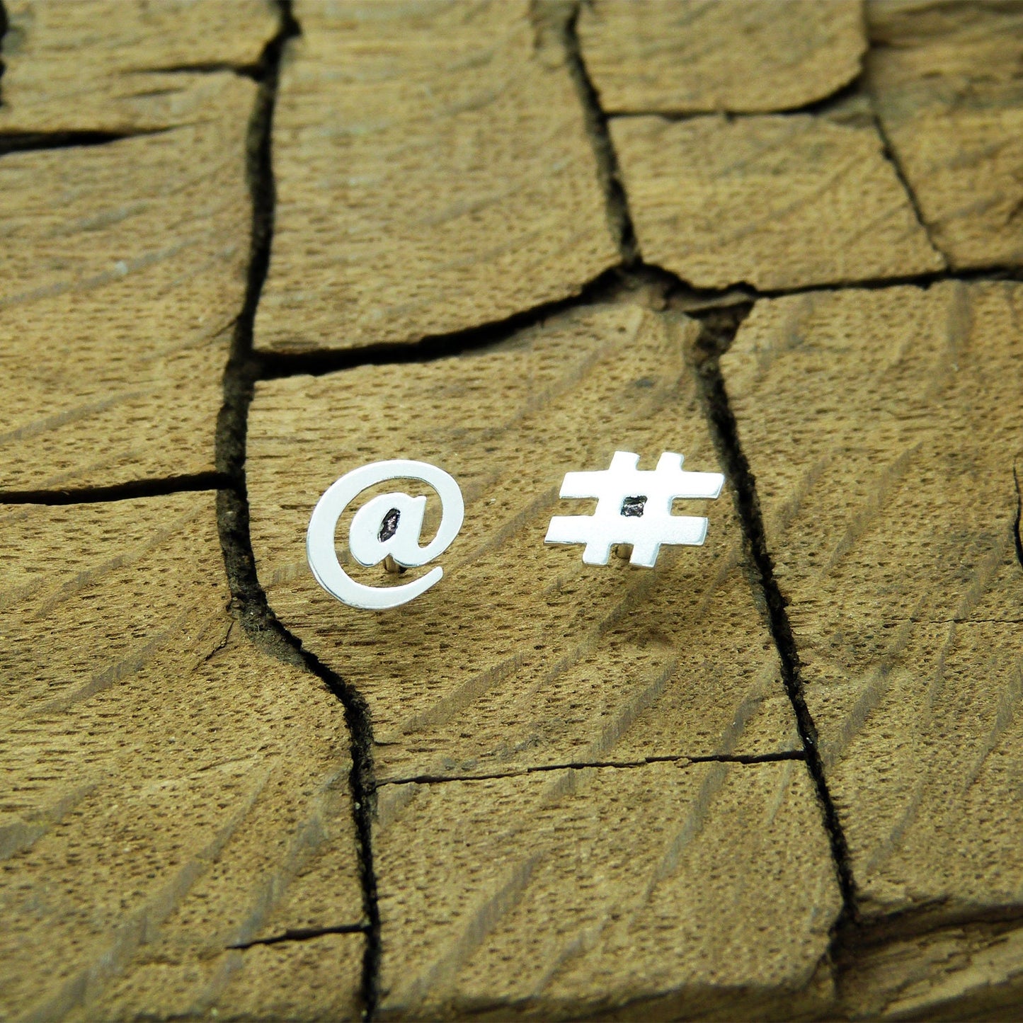 Twitter At sign and Hashtag earrings in 925 silver