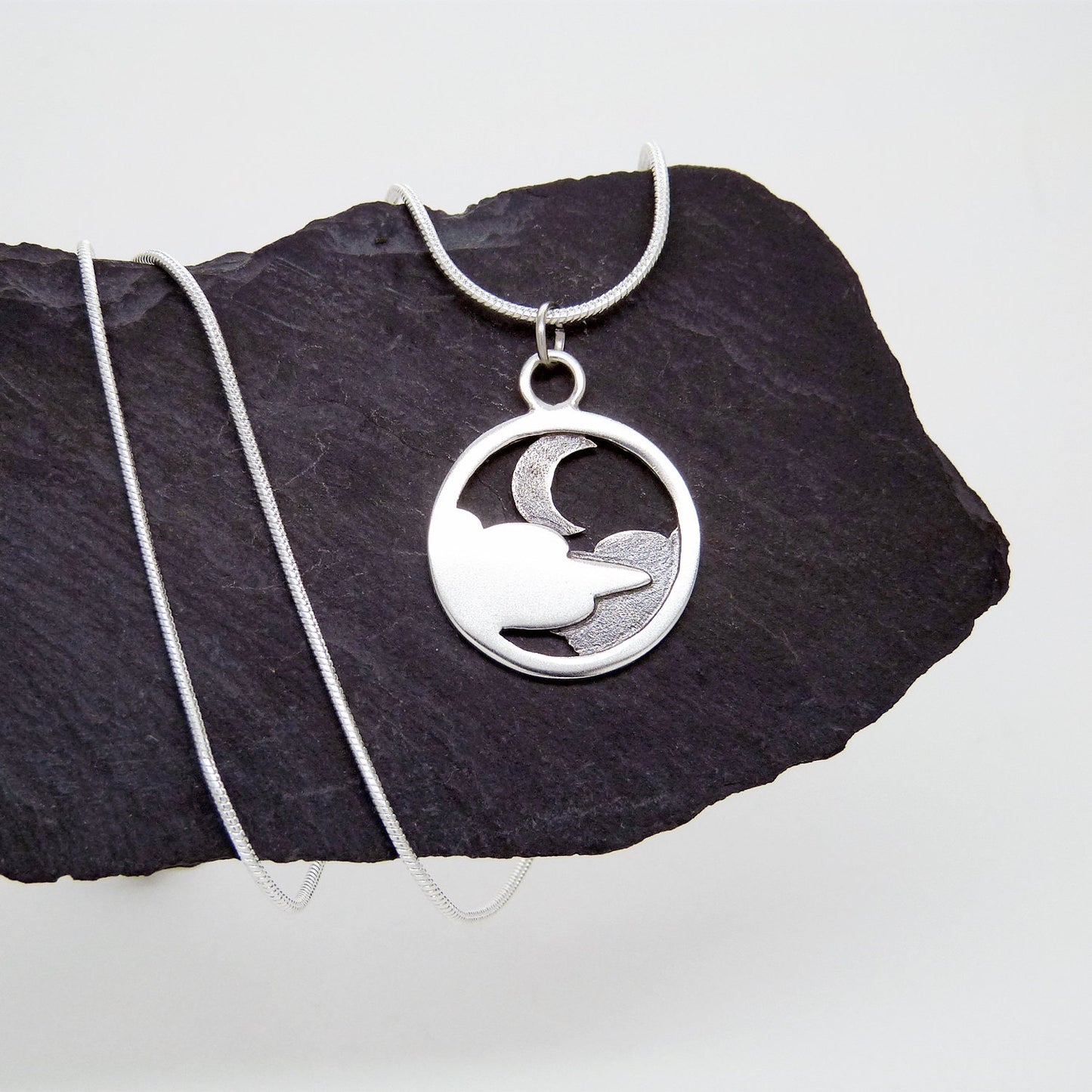 Colgante reversible de plata 925 Luna y Nubes