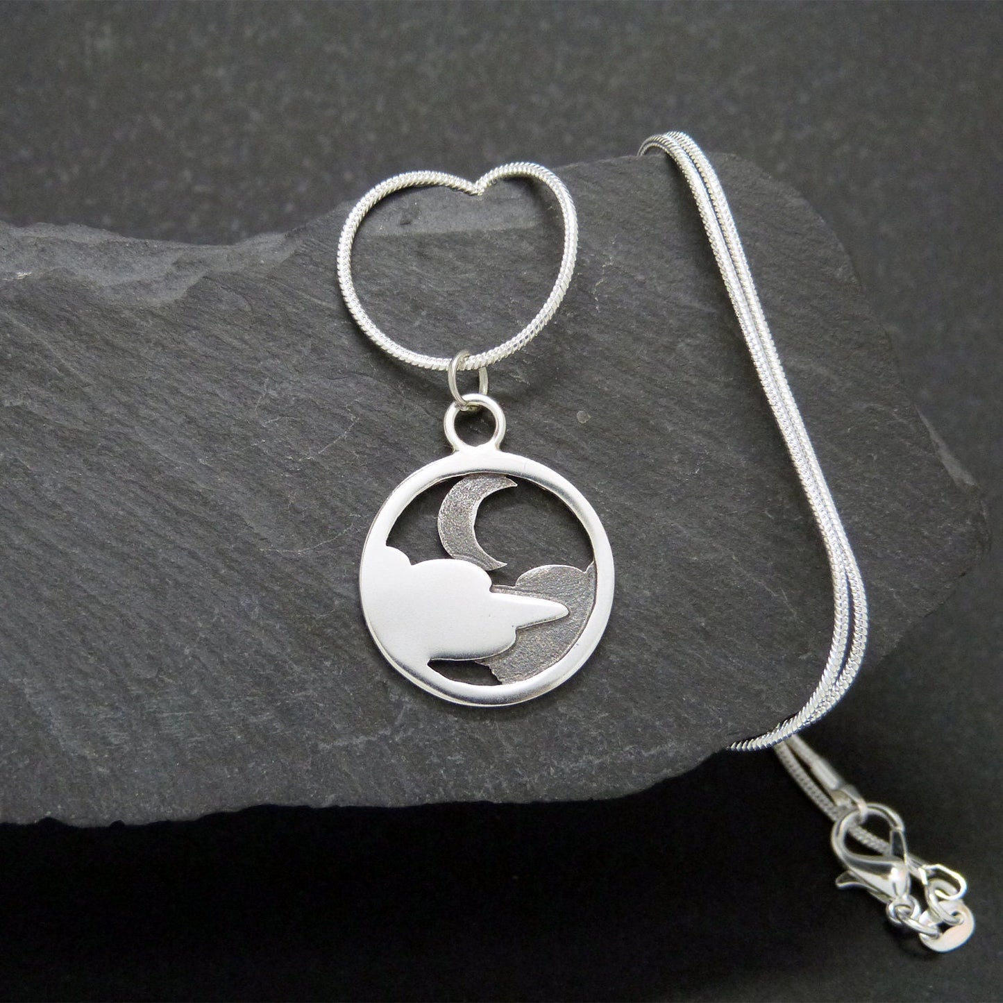 Colgante reversible de plata 925 Luna y Nubes