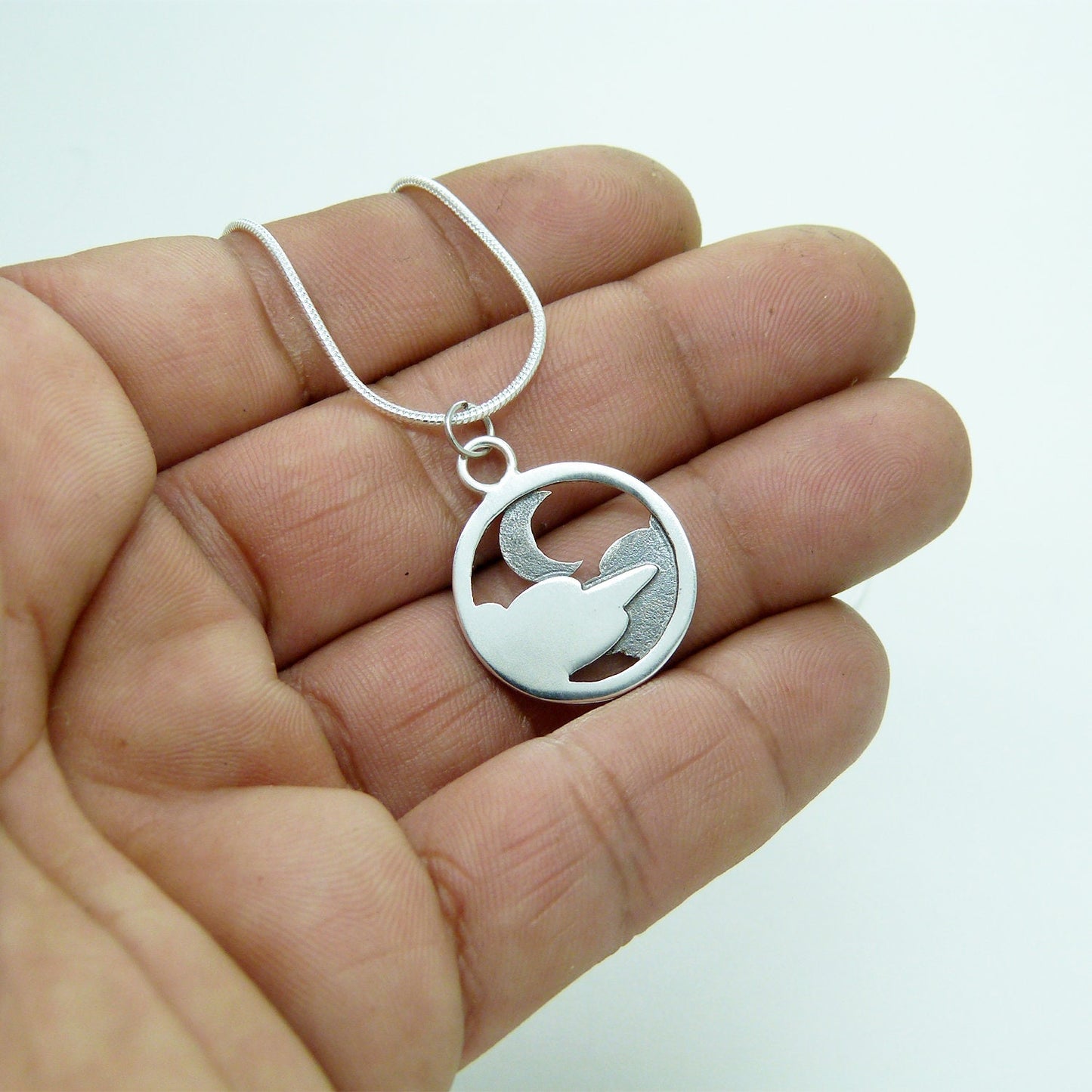 Colgante reversible de plata 925 Luna y Nubes