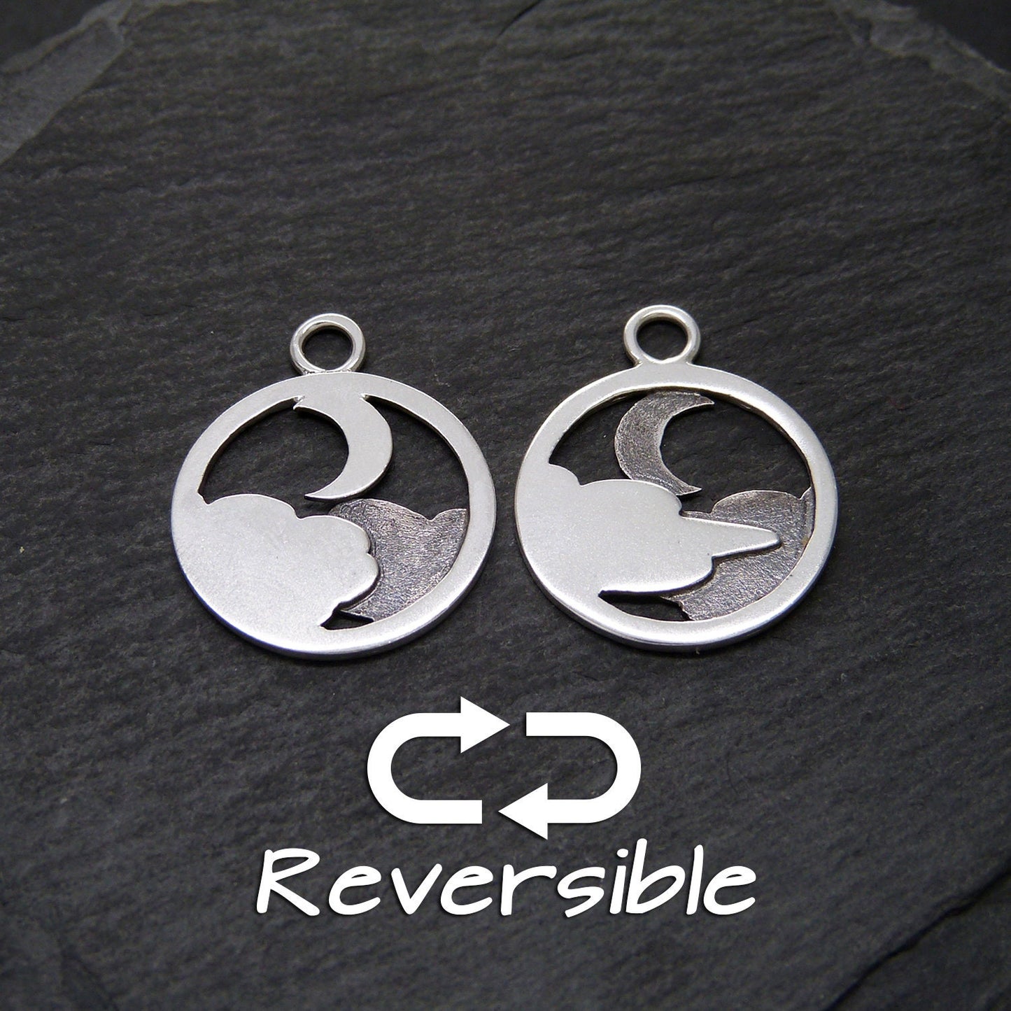 Colgante reversible de plata 925 Luna y Nubes