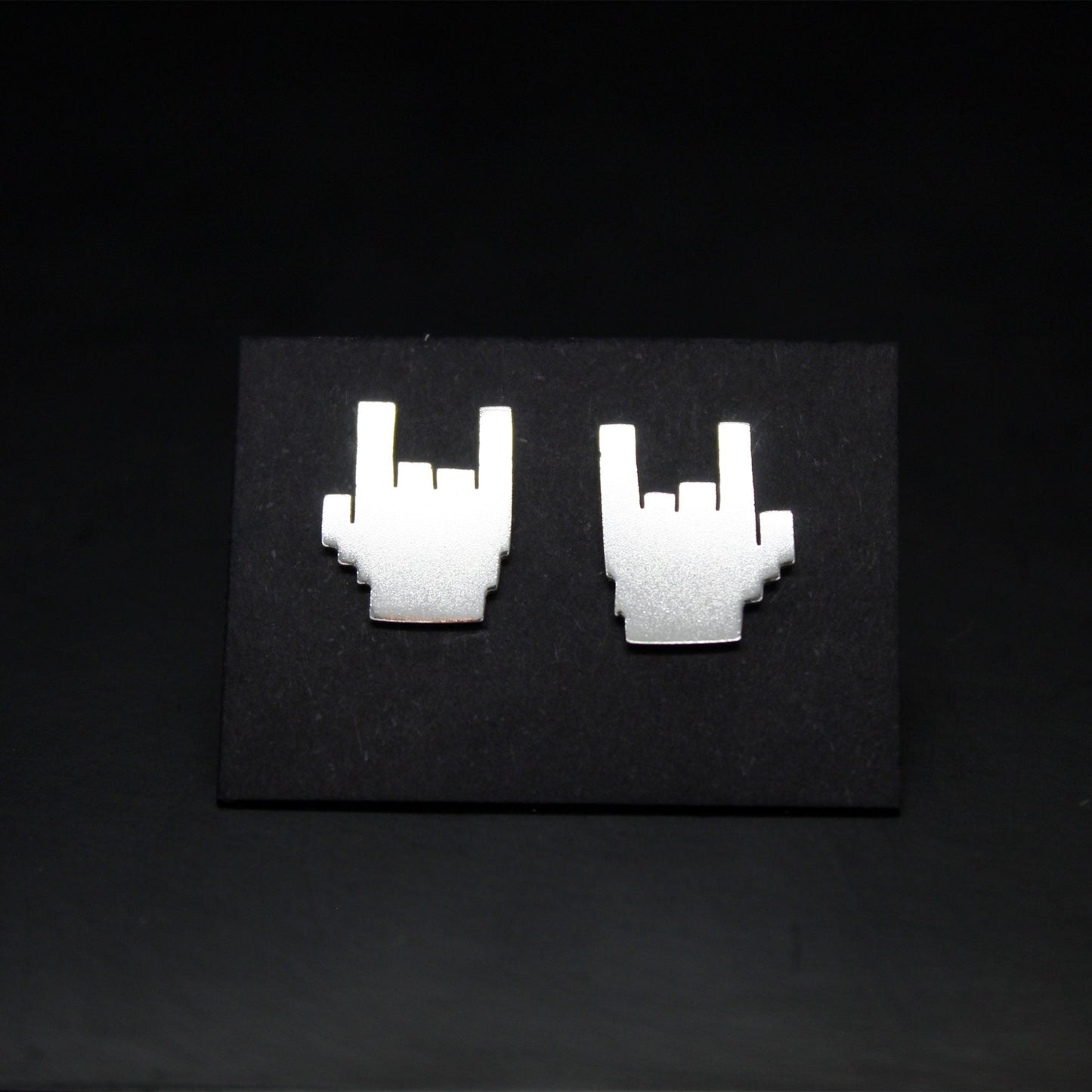 Mano cornuda, Rock hand en 8 bits Pendientes de plata 925