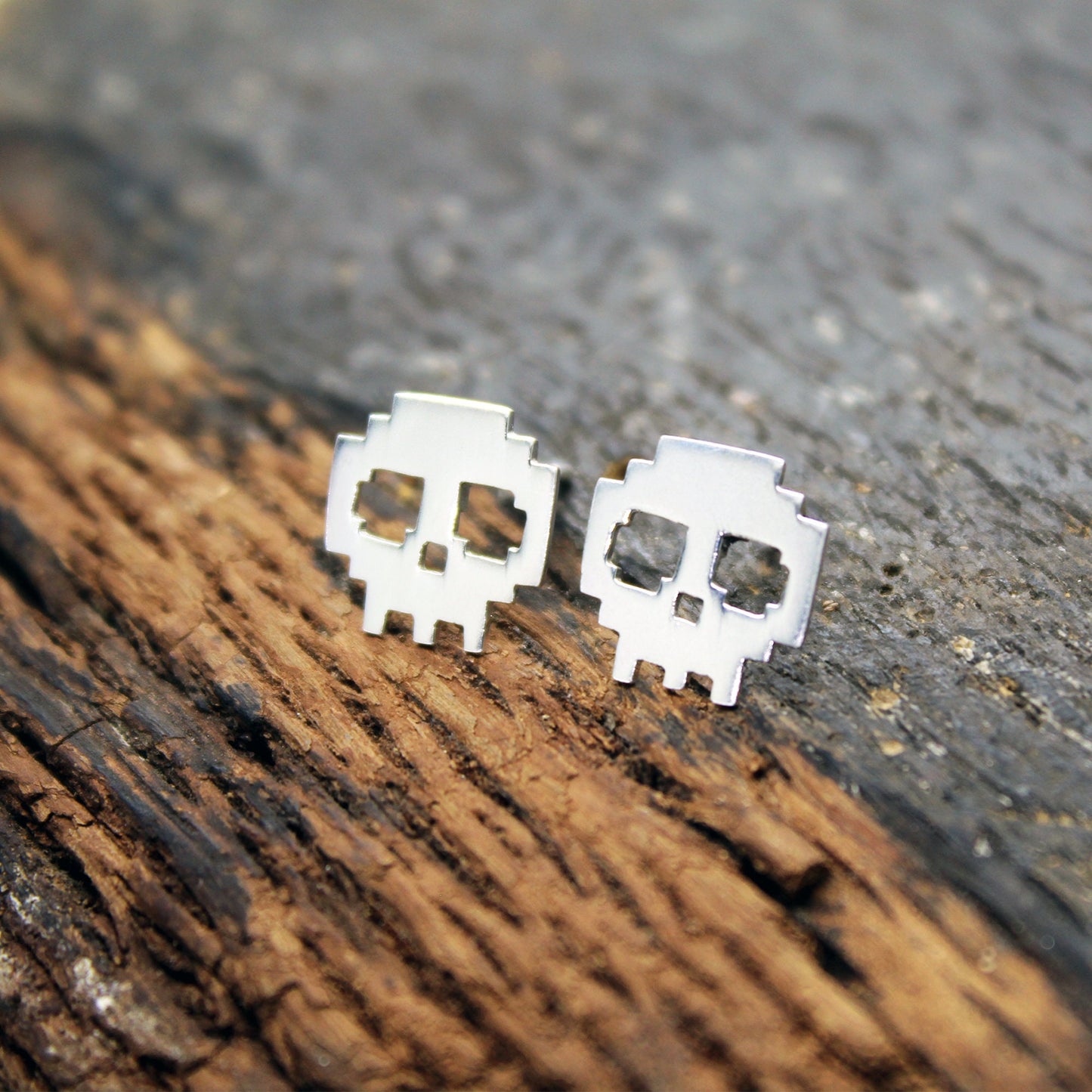 Calaveras 8 bits Pendientes de plata 925