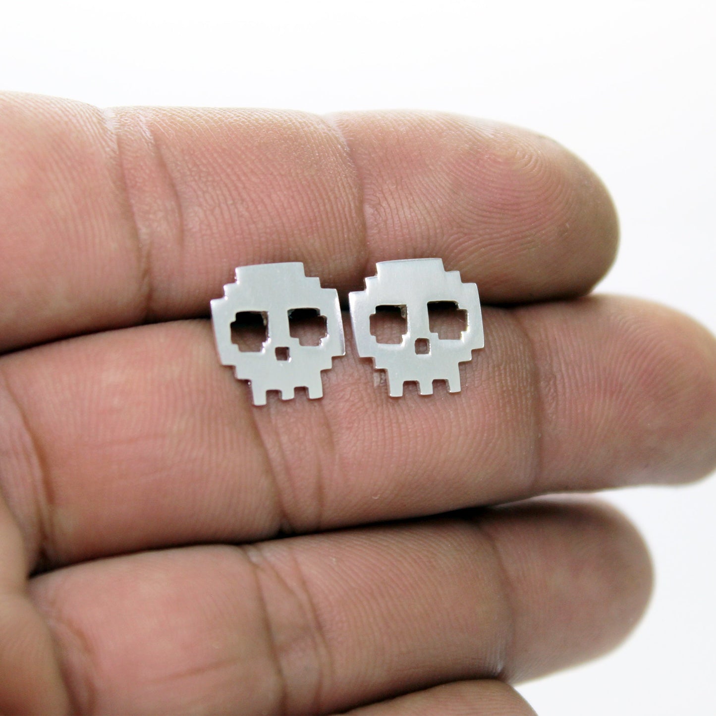 Calaveras 8 bits Pendientes de plata 925