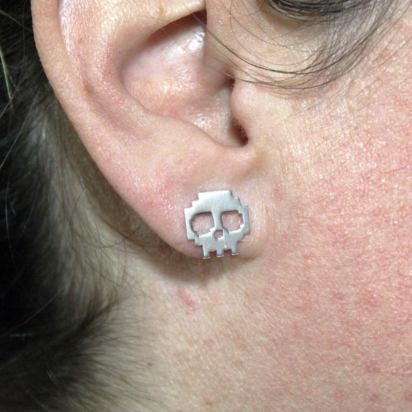 Calaveras 8 bits Pendientes de plata 925