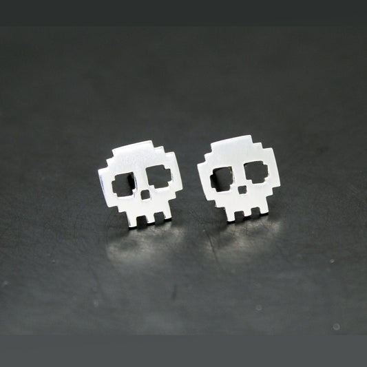 Calaveras 8 bits Pendientes de plata 925