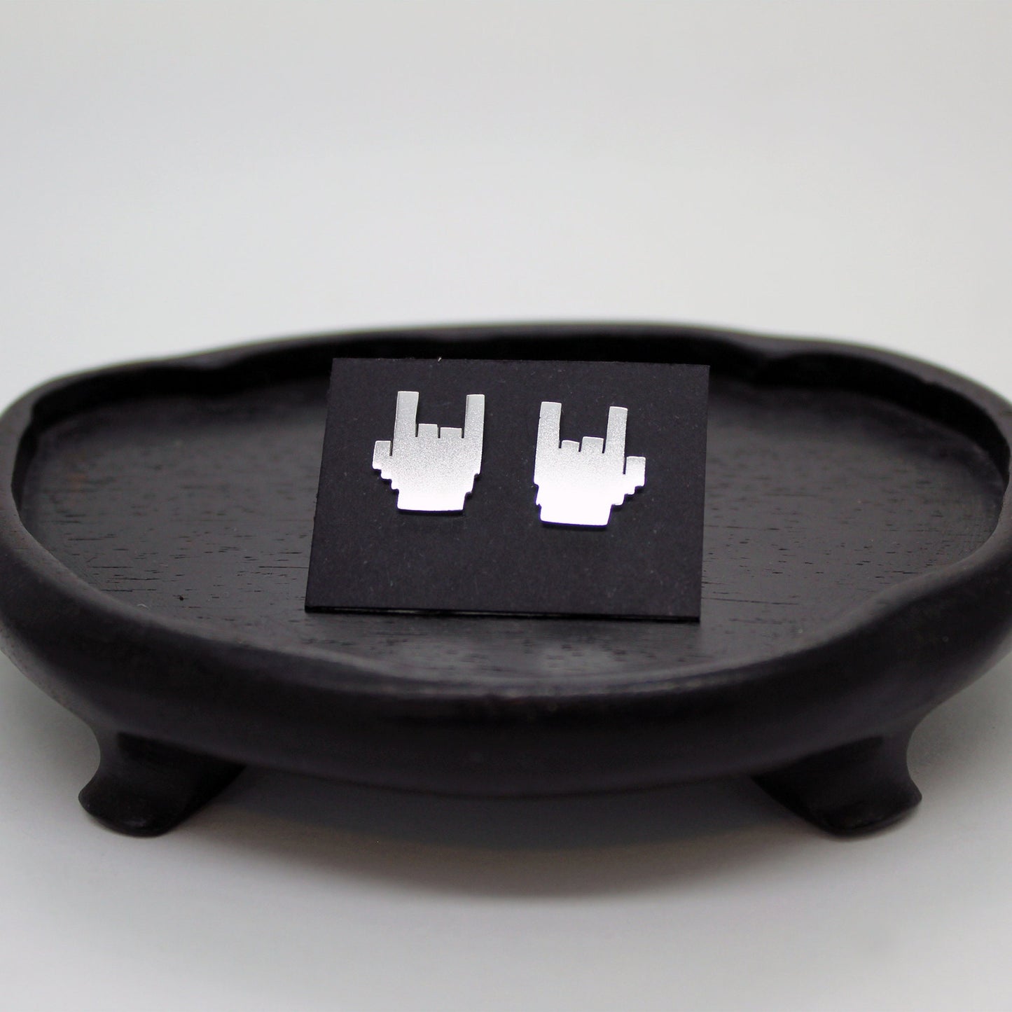 Mano cornuda, Rock hand en 8 bits Pendientes de plata 925