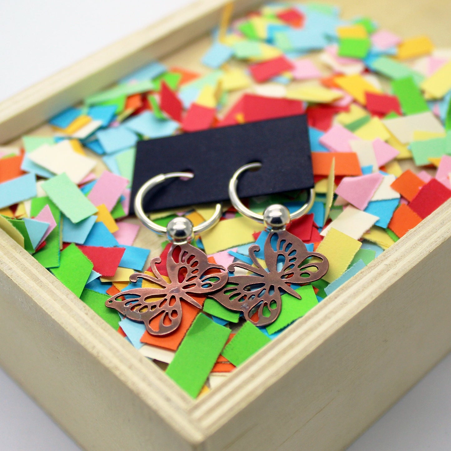 925 silver and aged copper butterfly earrings