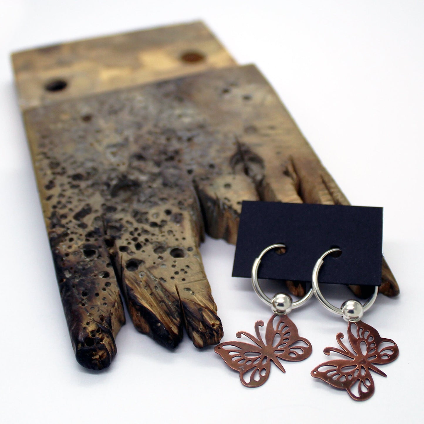 925 silver and aged copper butterfly earrings