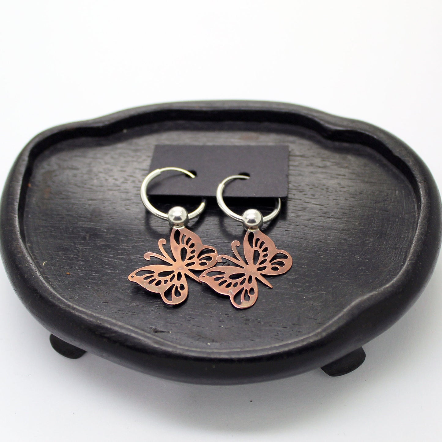 925 silver and aged copper butterfly earrings