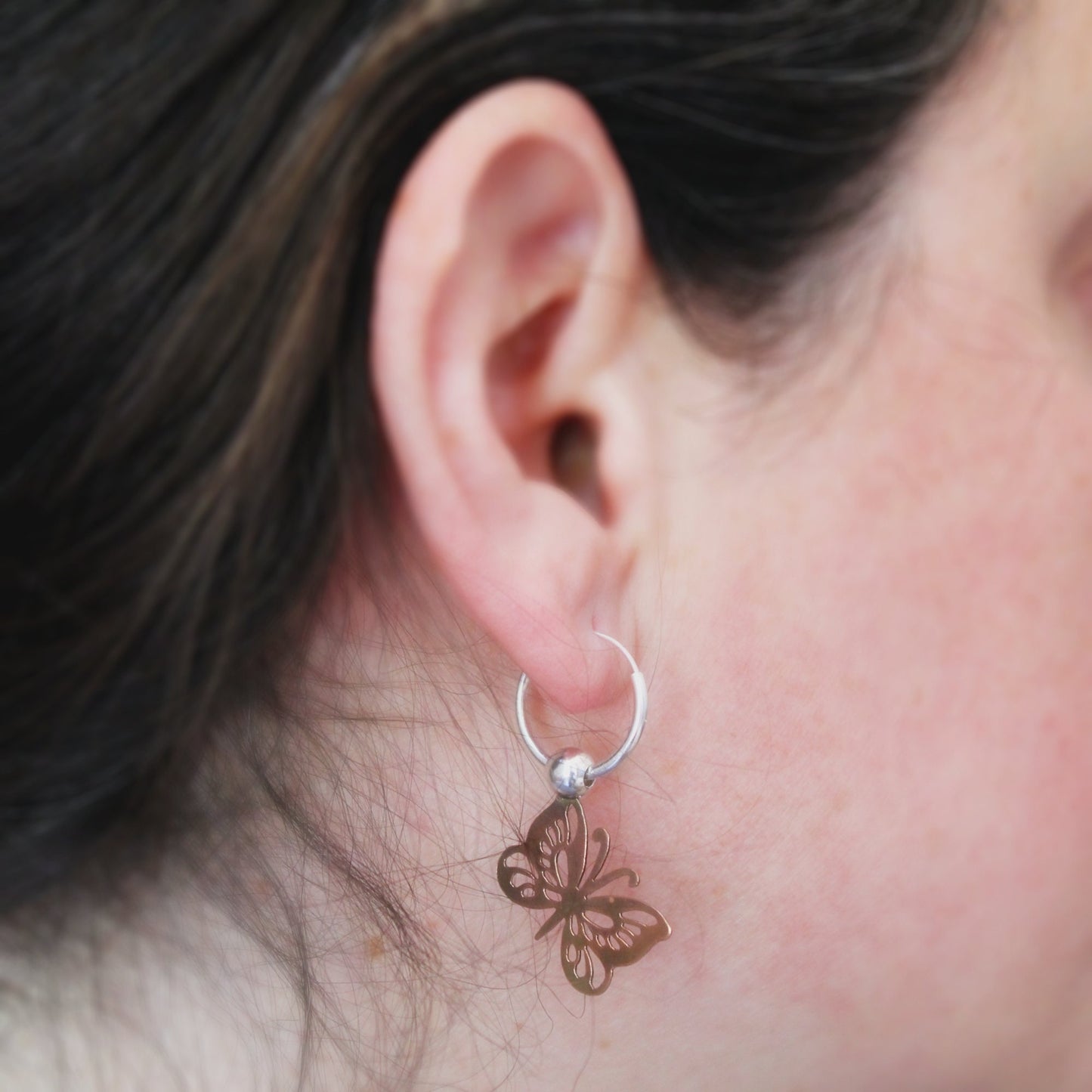 925 silver and aged copper butterfly earrings