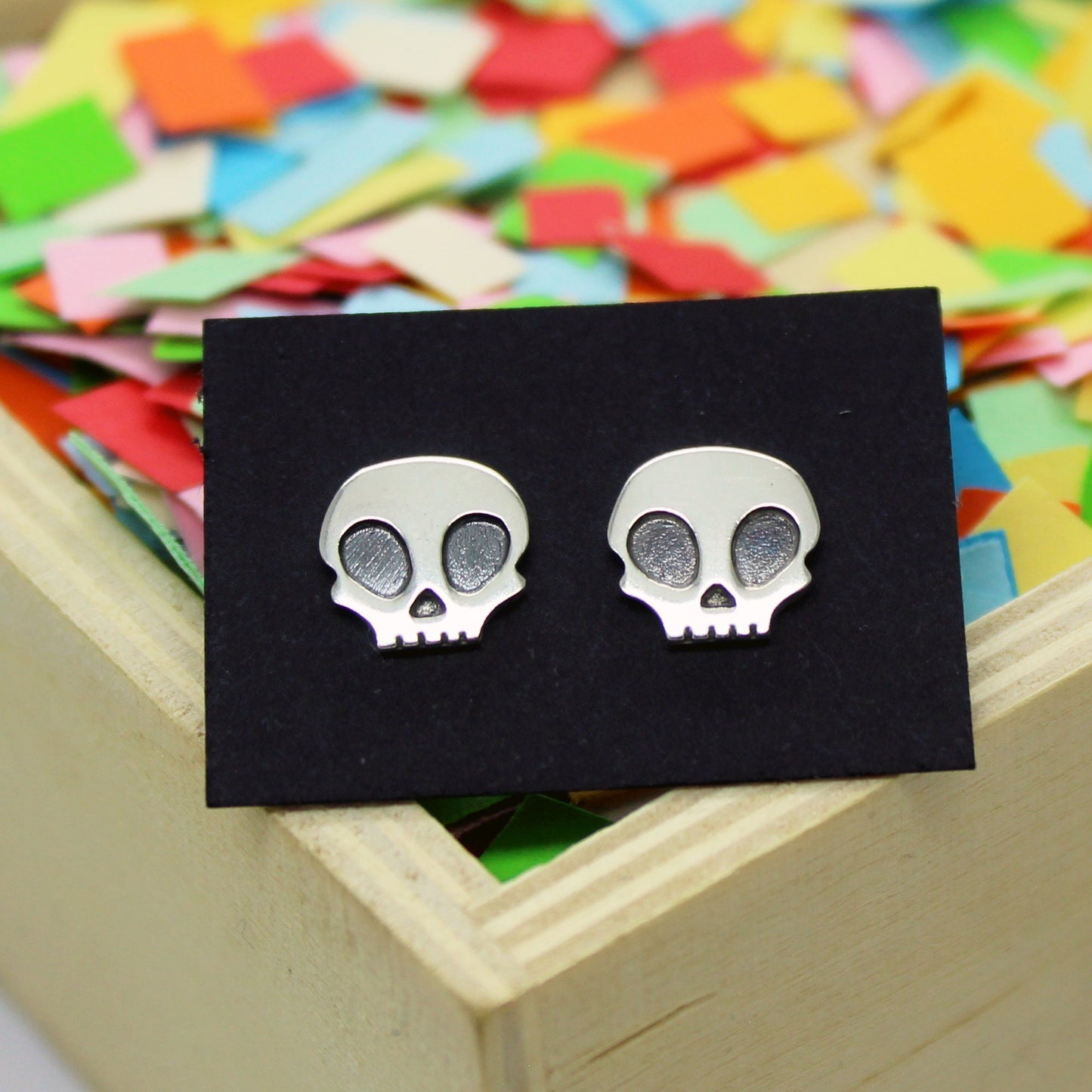925 silver skull earrings with patina