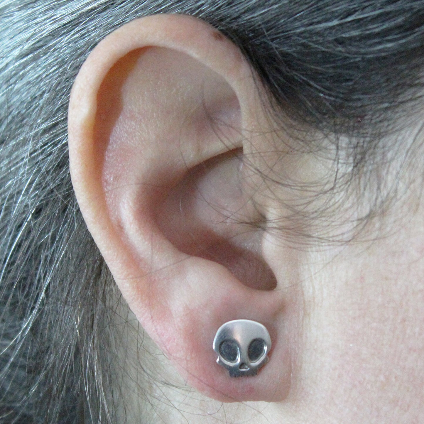 925 silver skull earrings with patina
