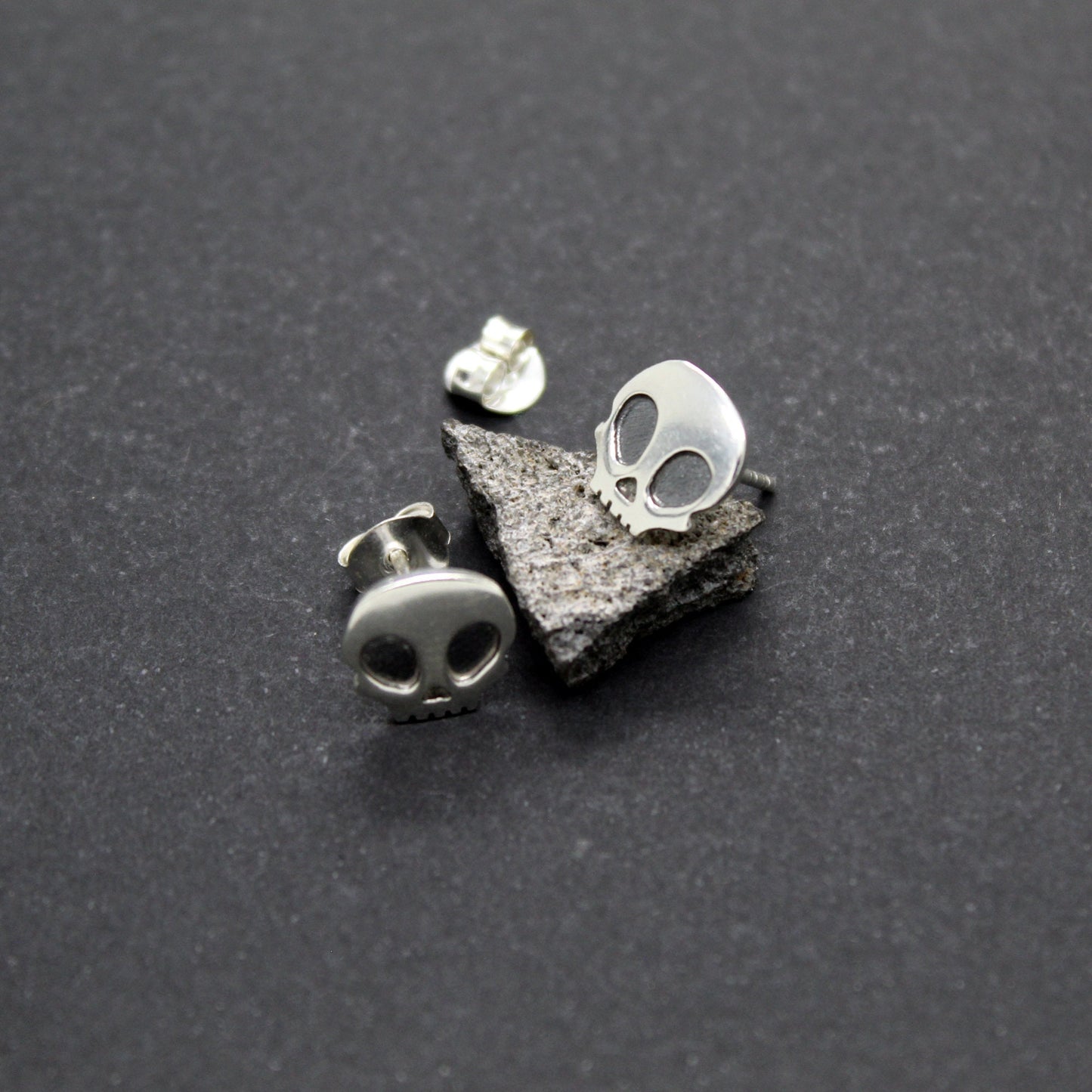 925 silver skull earrings with patina