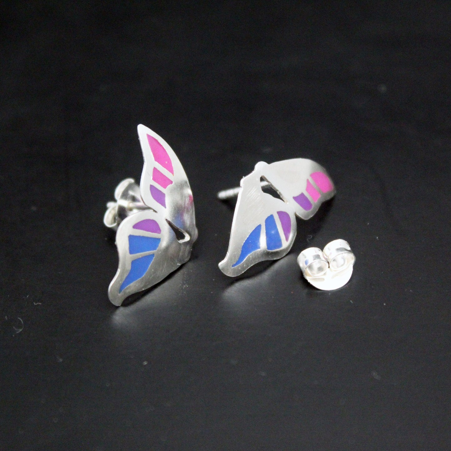 Mariposa morada y azul pendientes en plata 925
