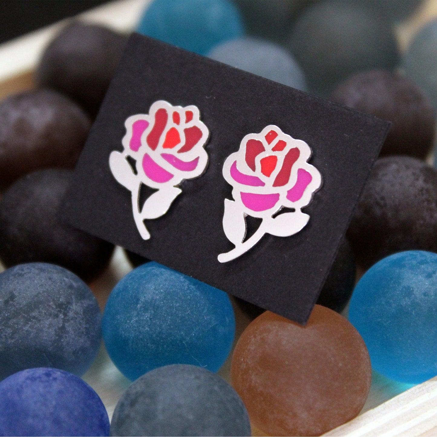 Pendientes Rosas de color en plata 925