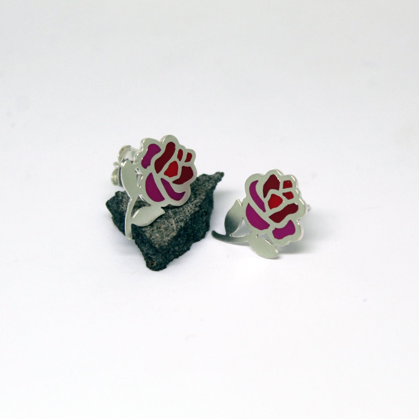 Pendientes Rosas de color en plata 925