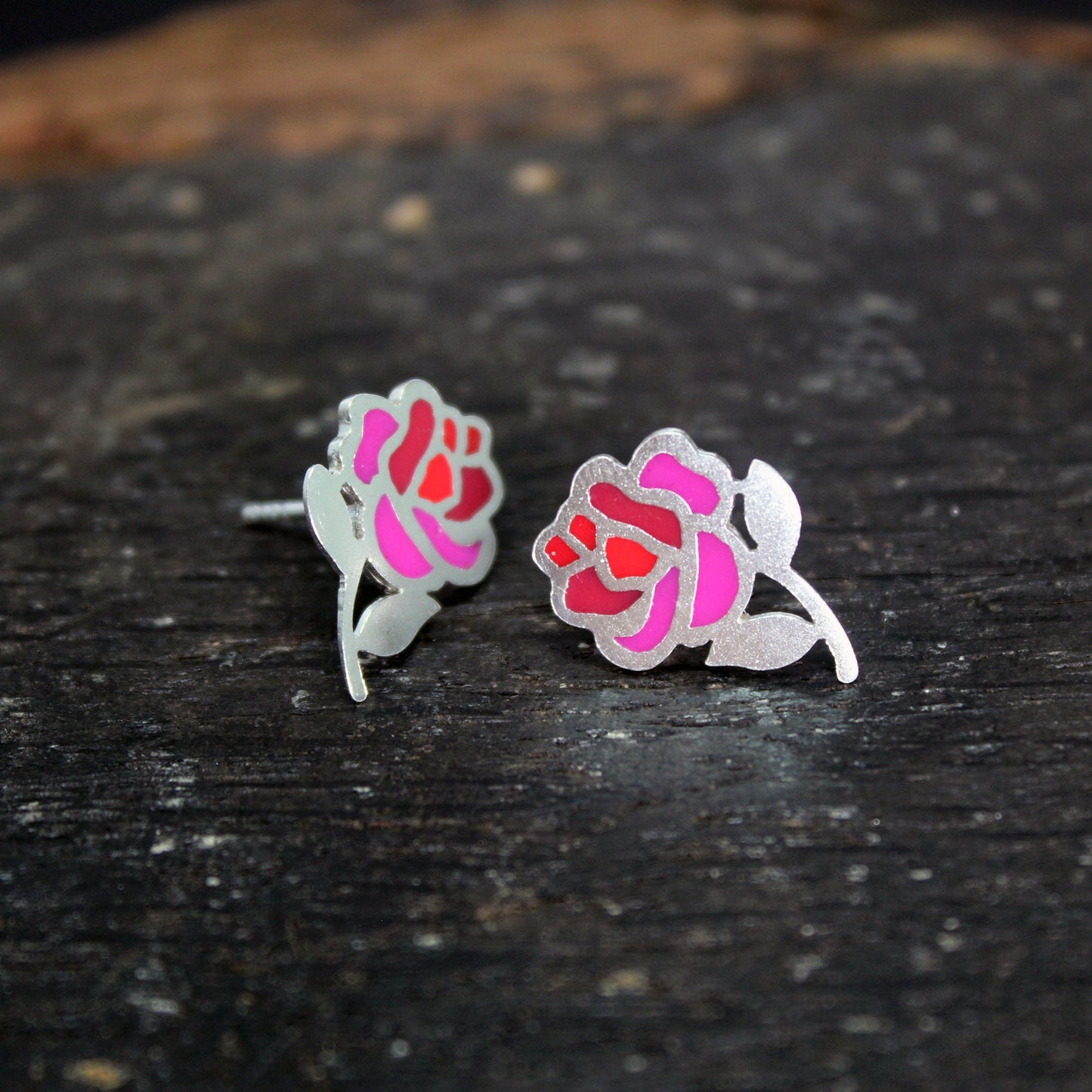 Pendientes Rosas de color en plata 925