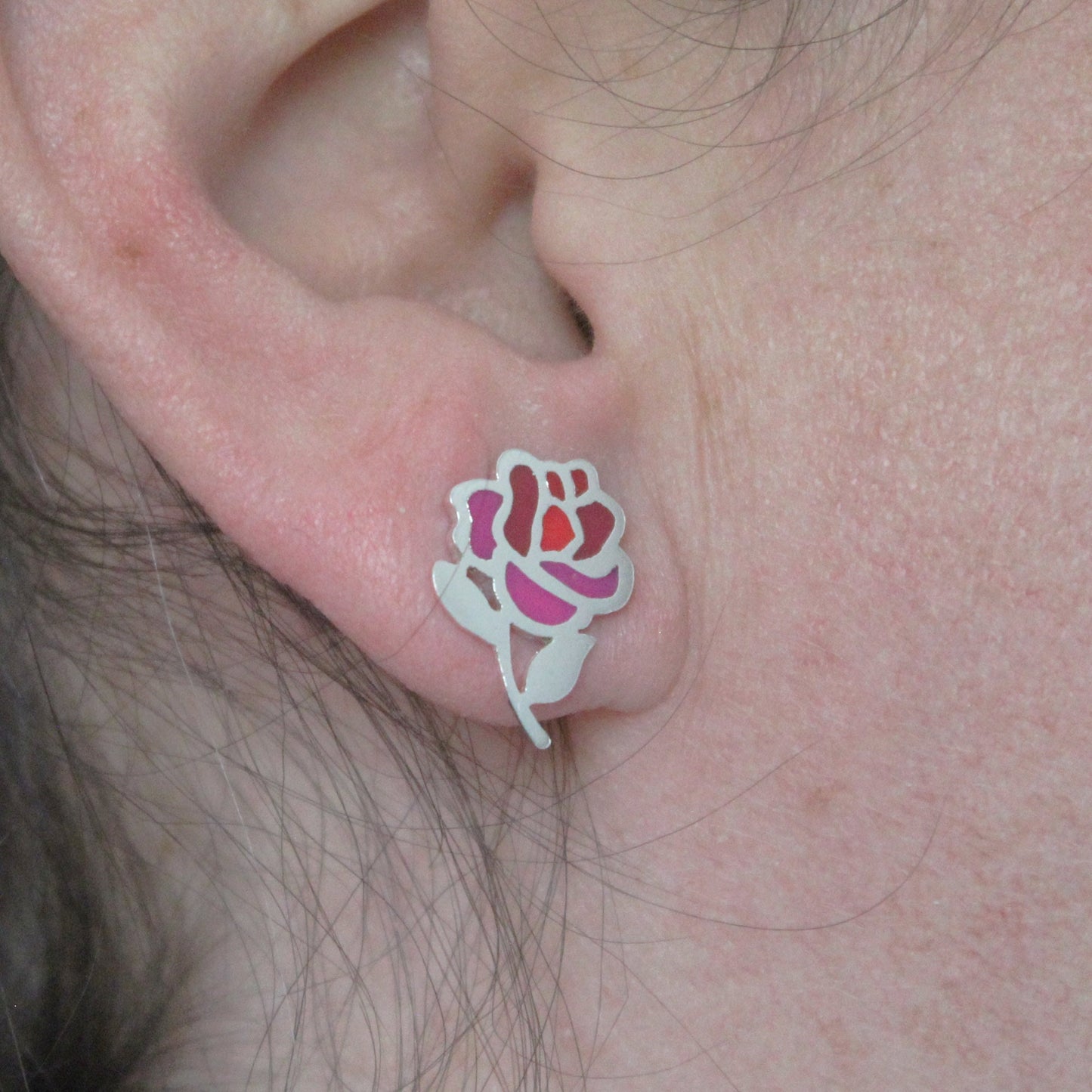 Pendientes Rosas de color en plata 925