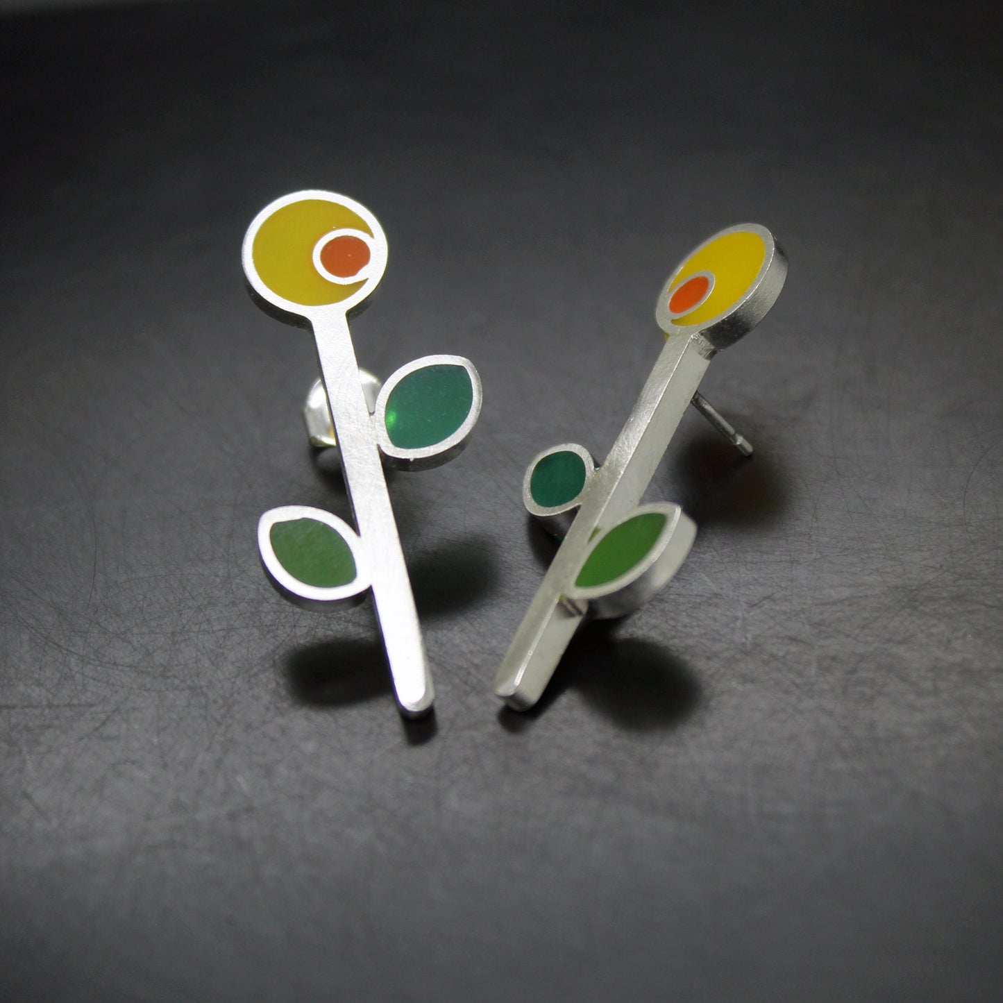 Girasoles de colores pendientes en plata 925