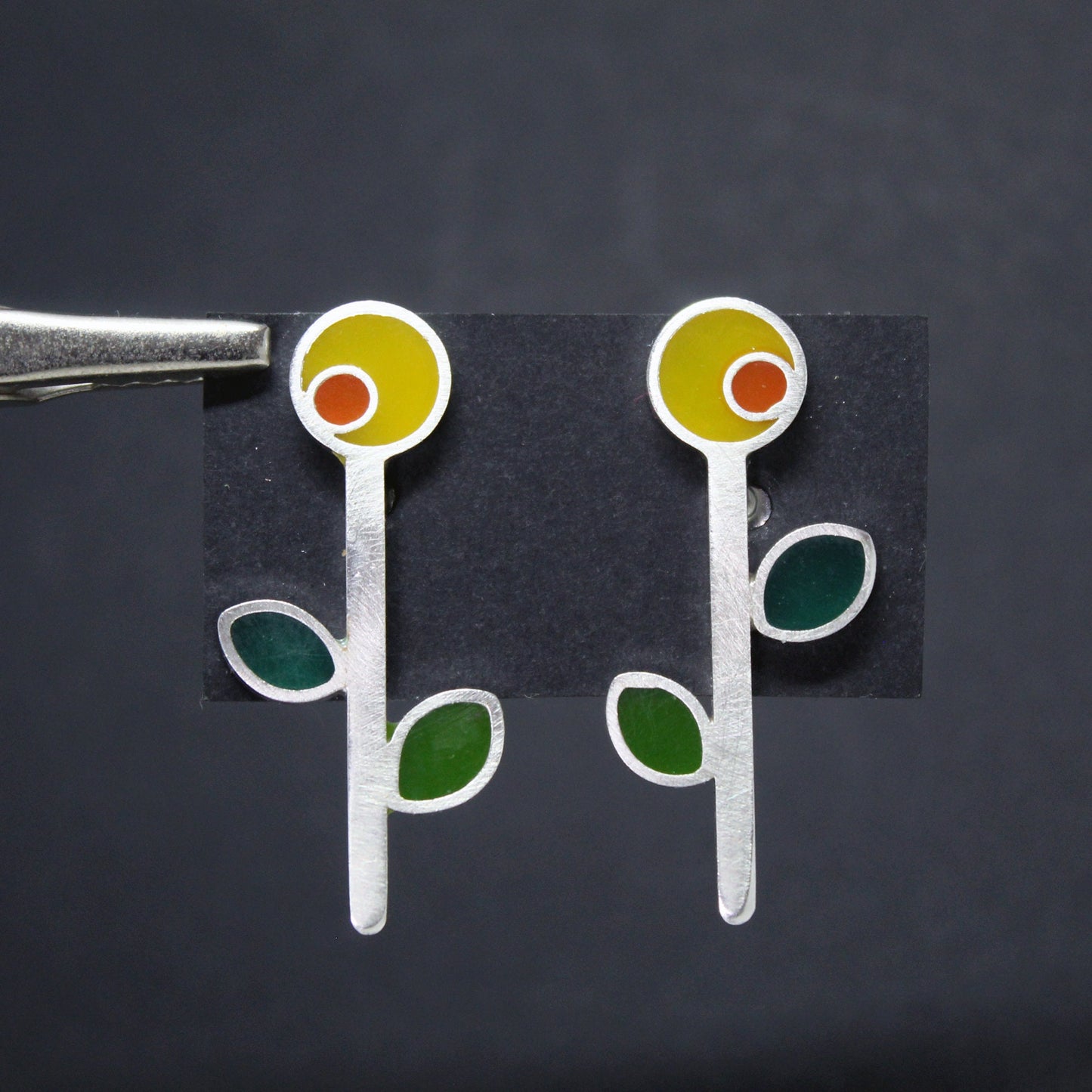 Girasoles de colores pendientes en plata 925