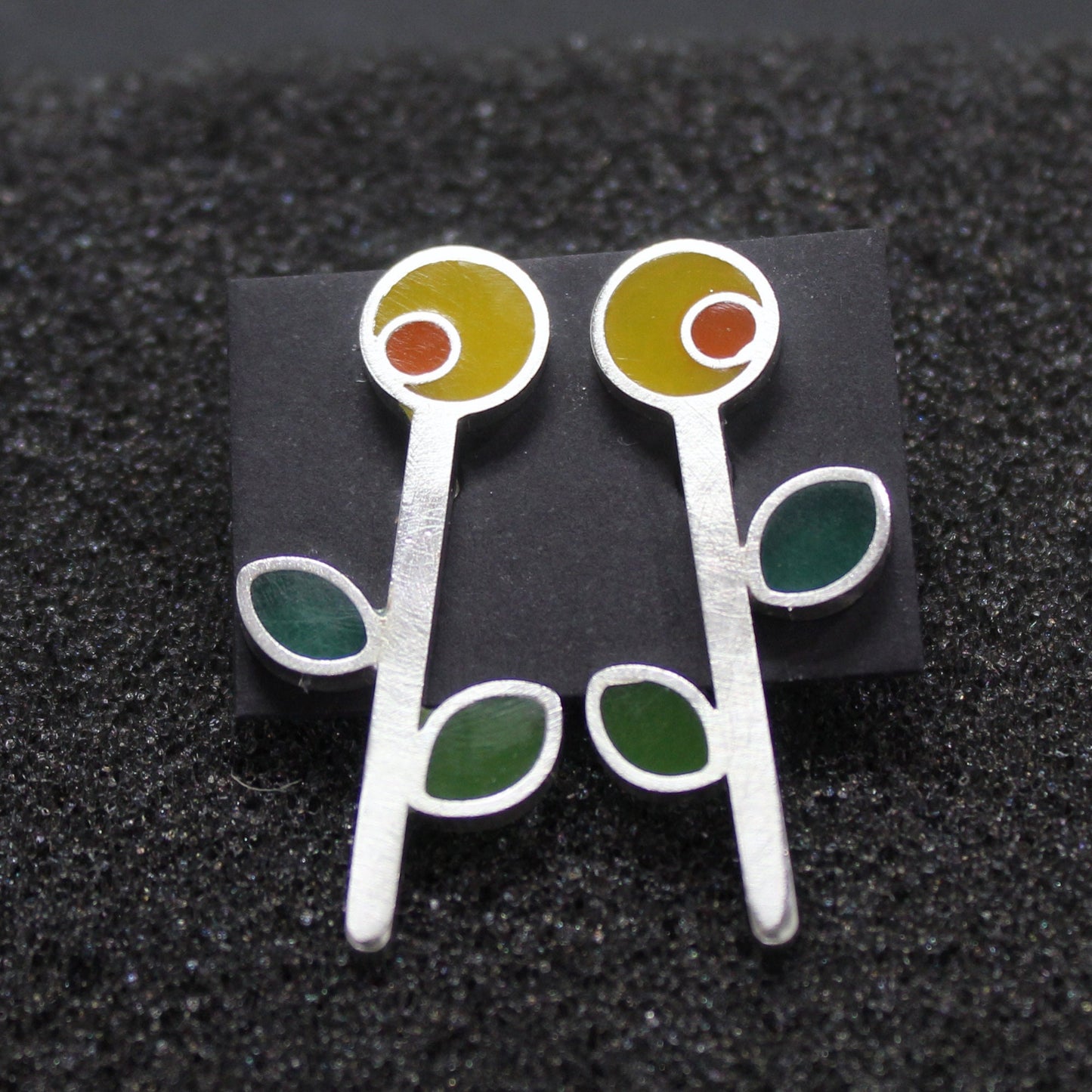 Girasoles de colores pendientes en plata 925