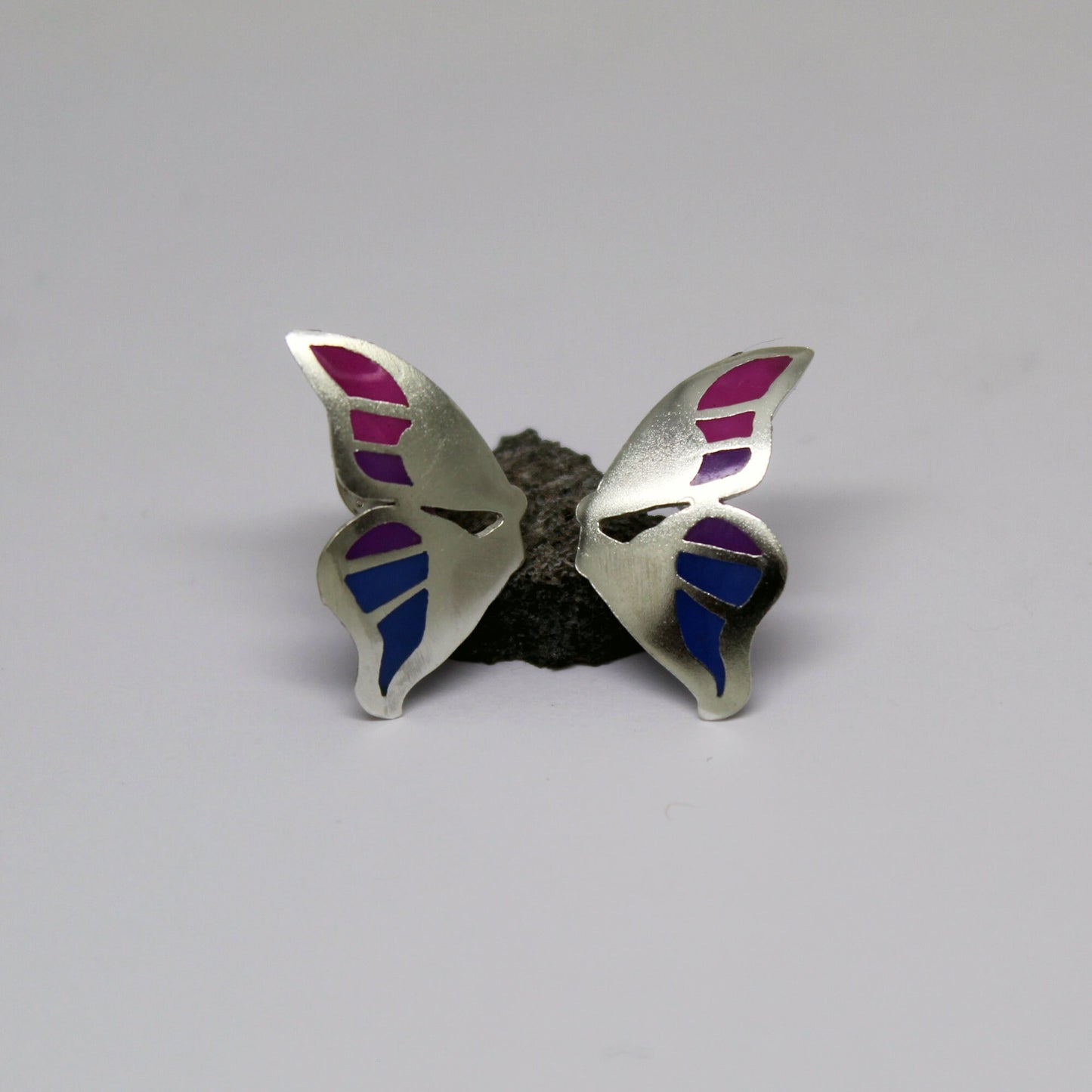Mariposa morada y azul pendientes en plata 925