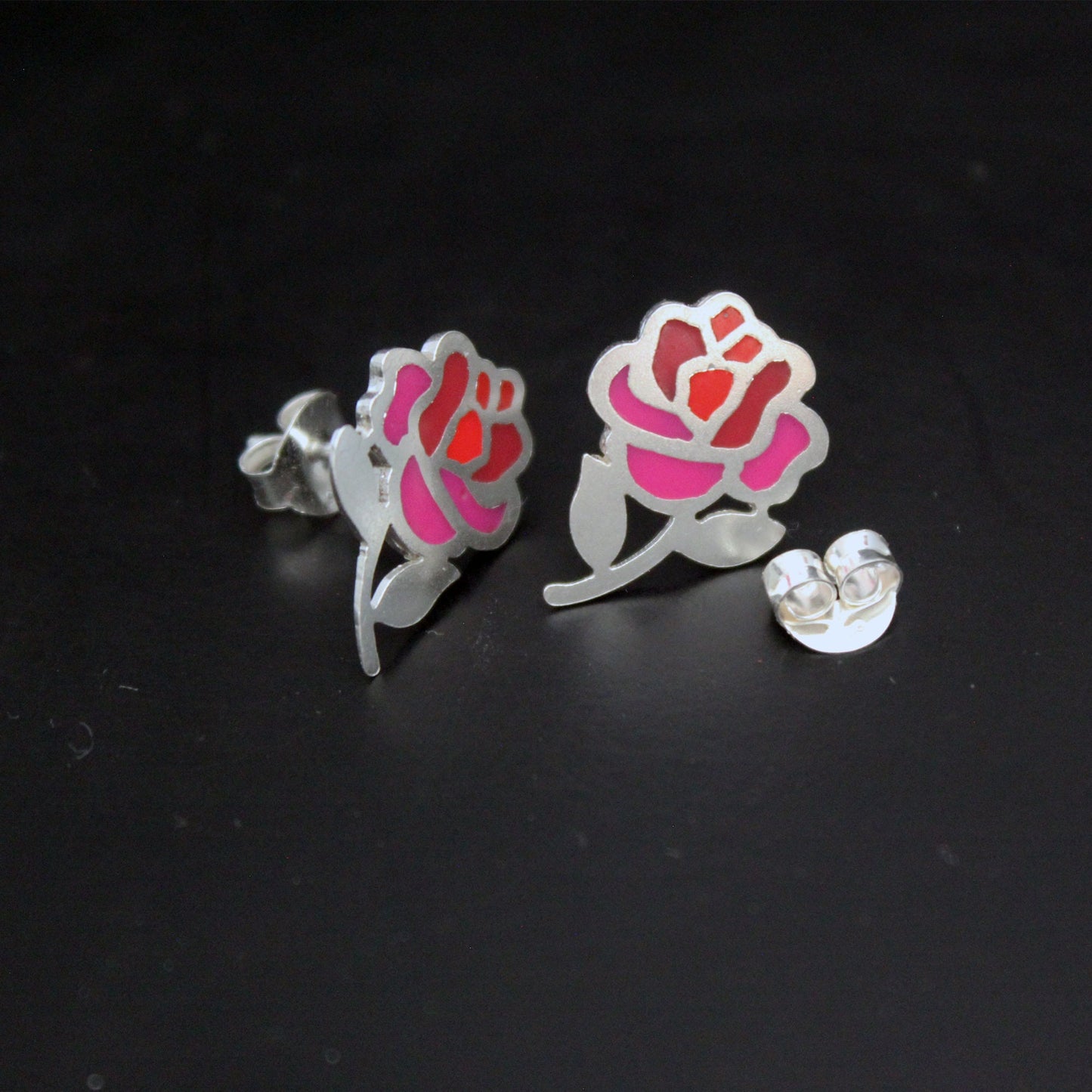 Pendientes Rosas de color en plata 925