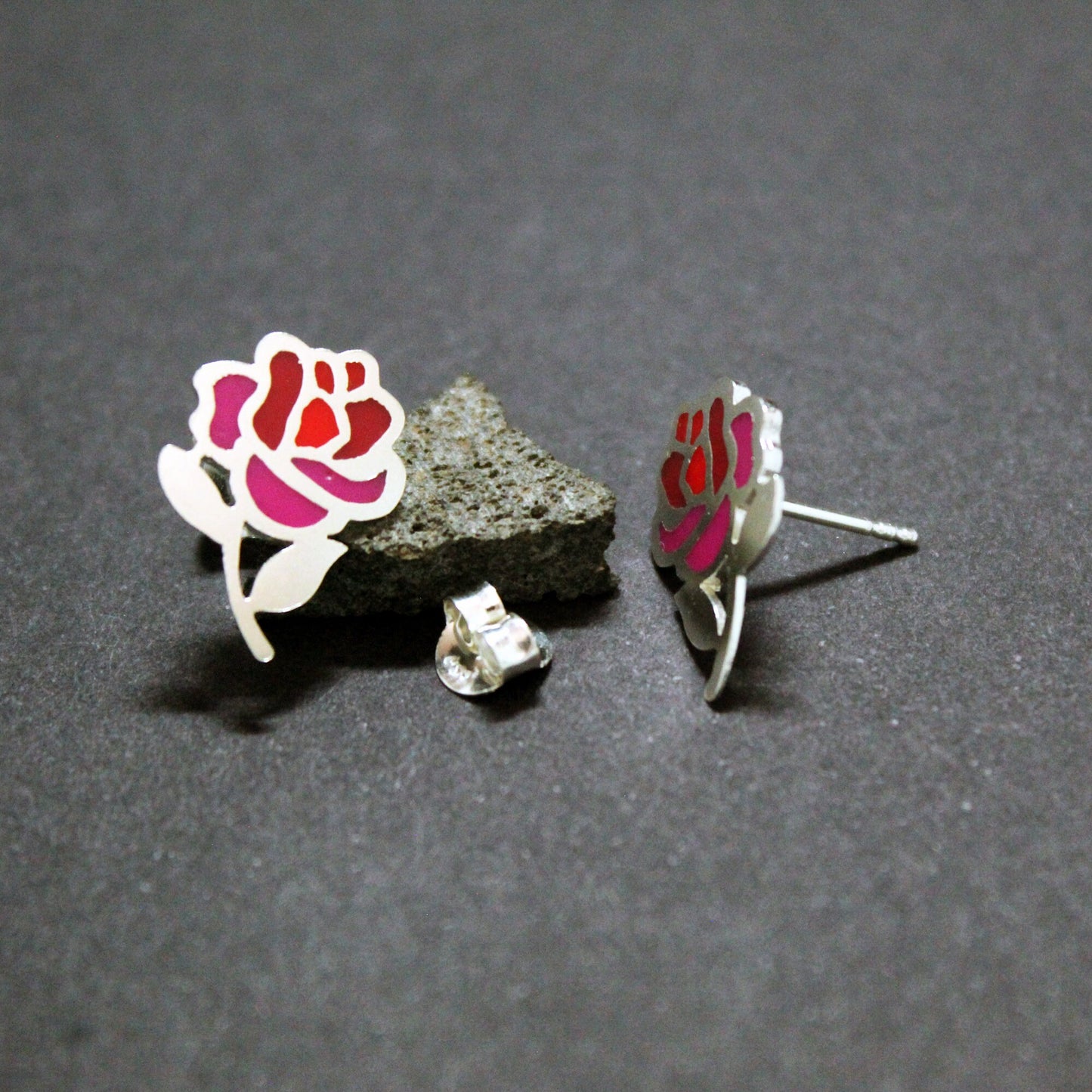 Pendientes Rosas de color en plata 925