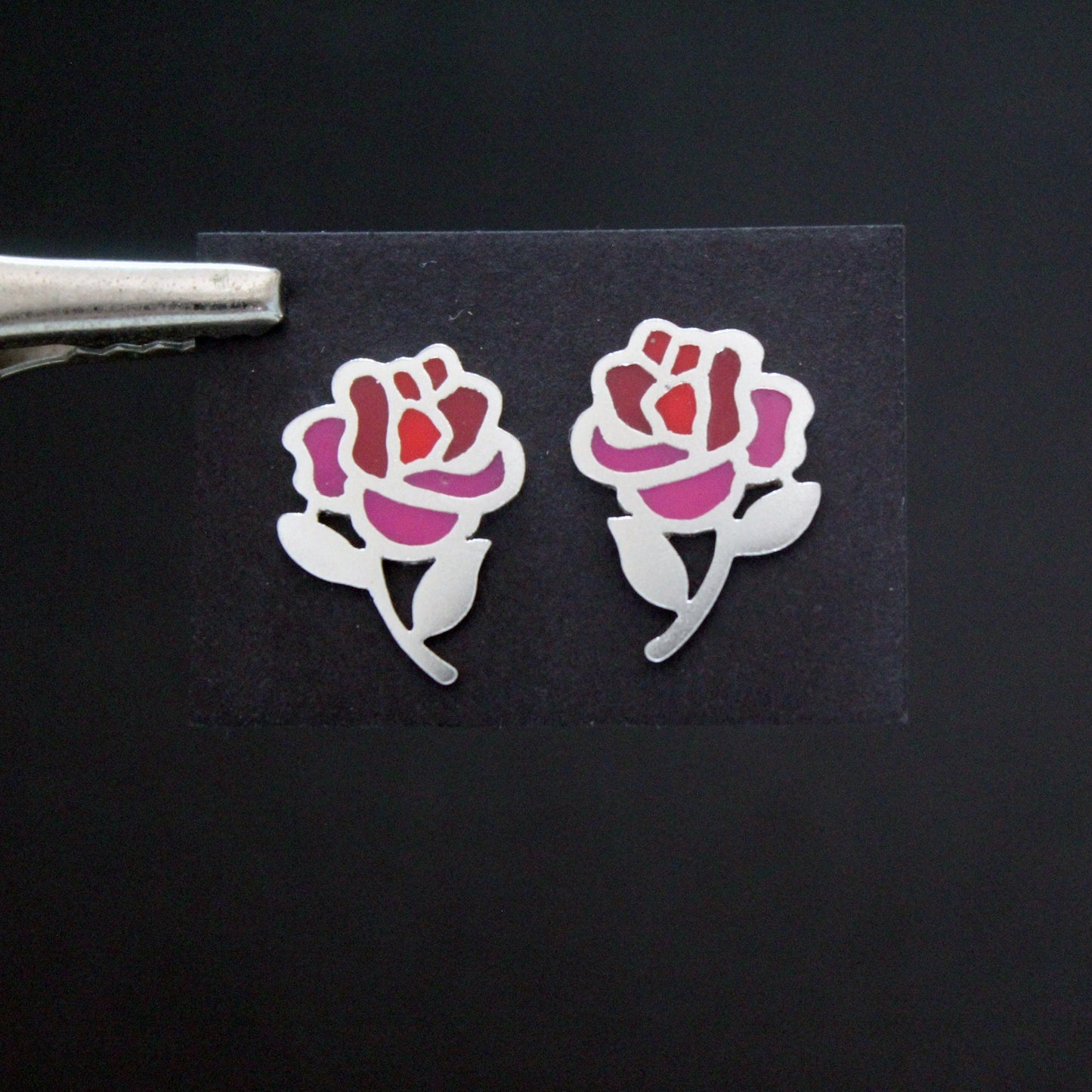 Pendientes Rosas de color en plata 925