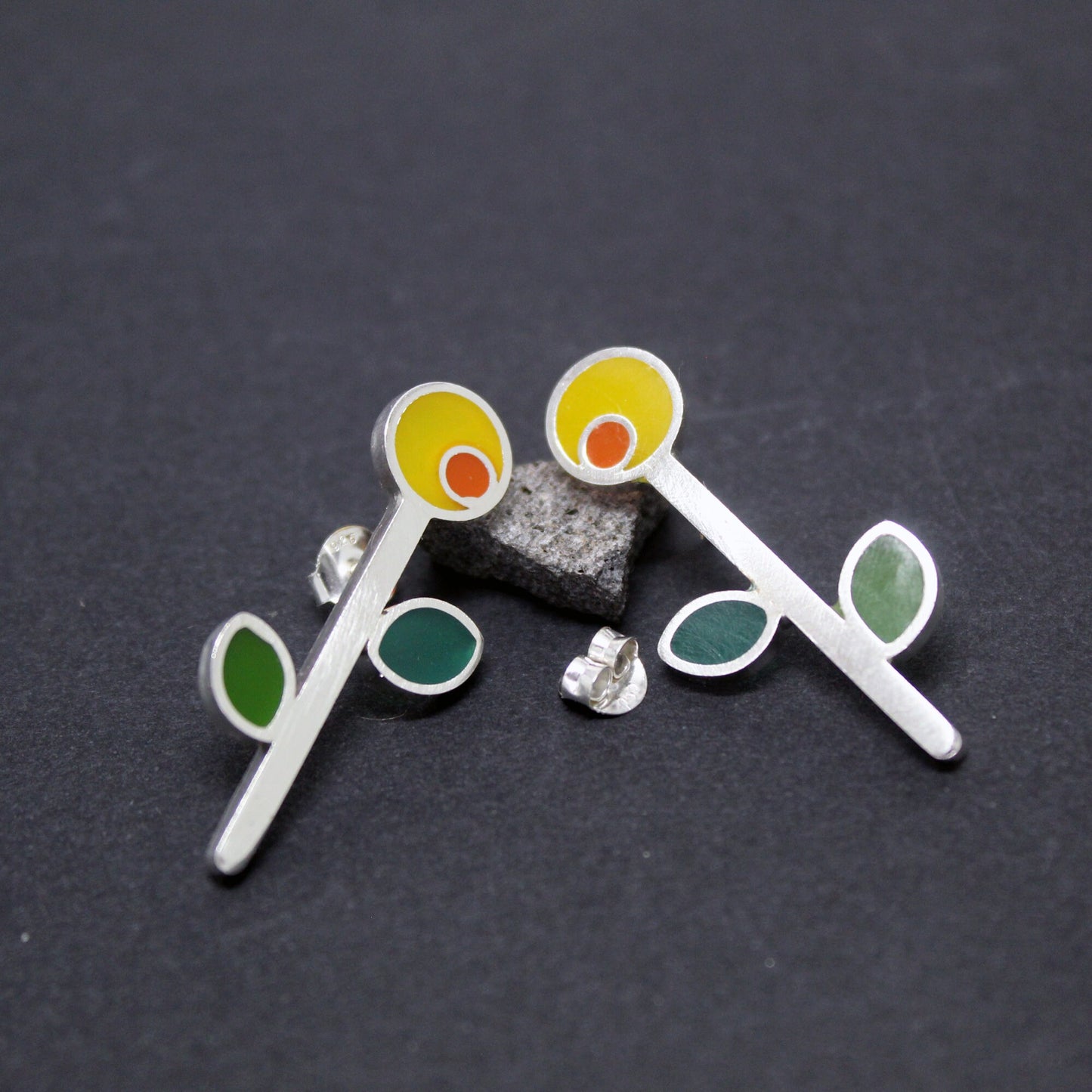 Girasoles de colores pendientes en plata 925