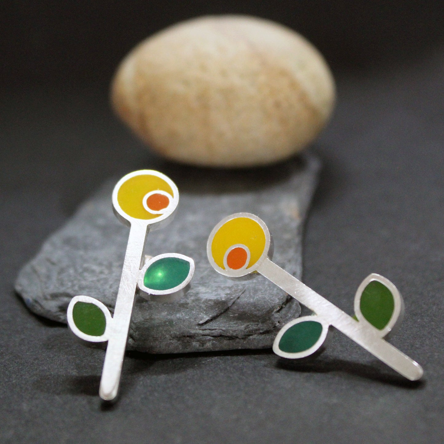 Girasoles de colores pendientes en plata 925