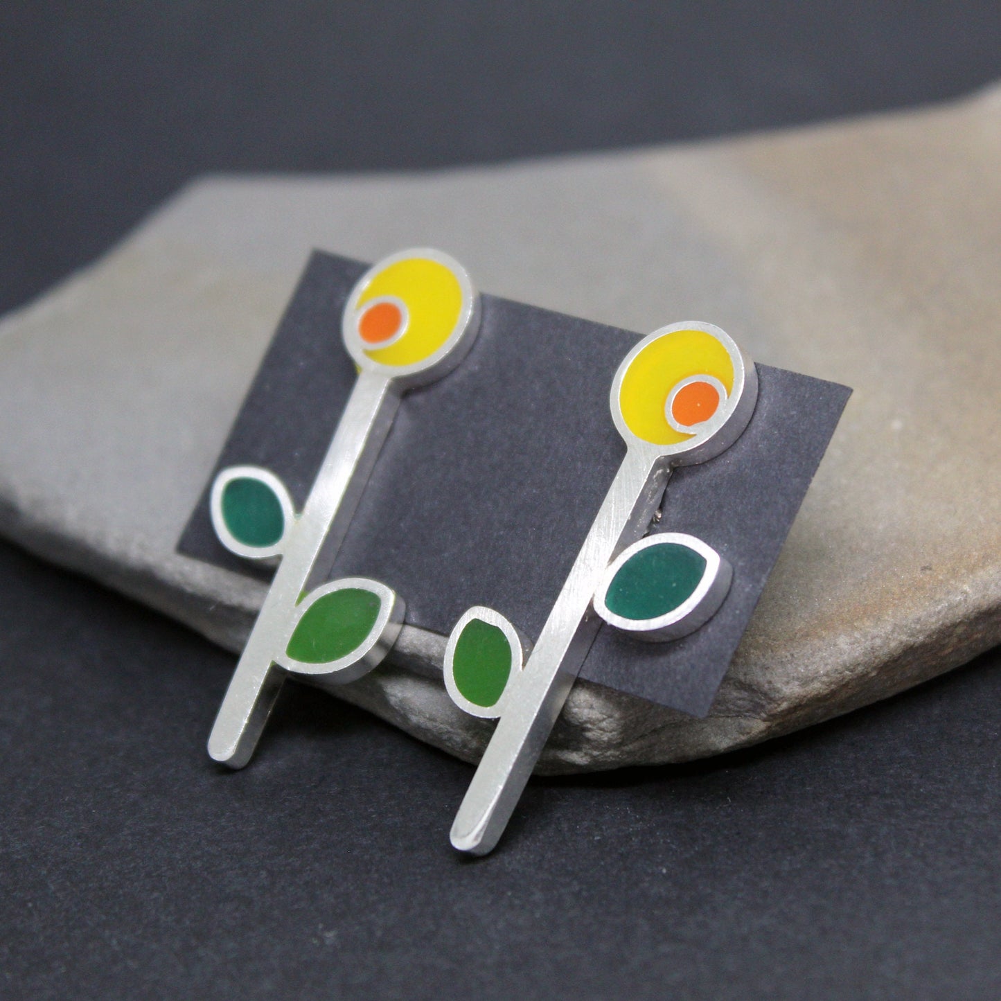 Girasoles de colores pendientes en plata 925