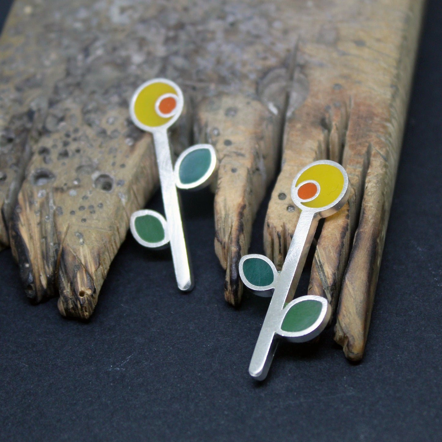 Girasoles de colores pendientes en plata 925