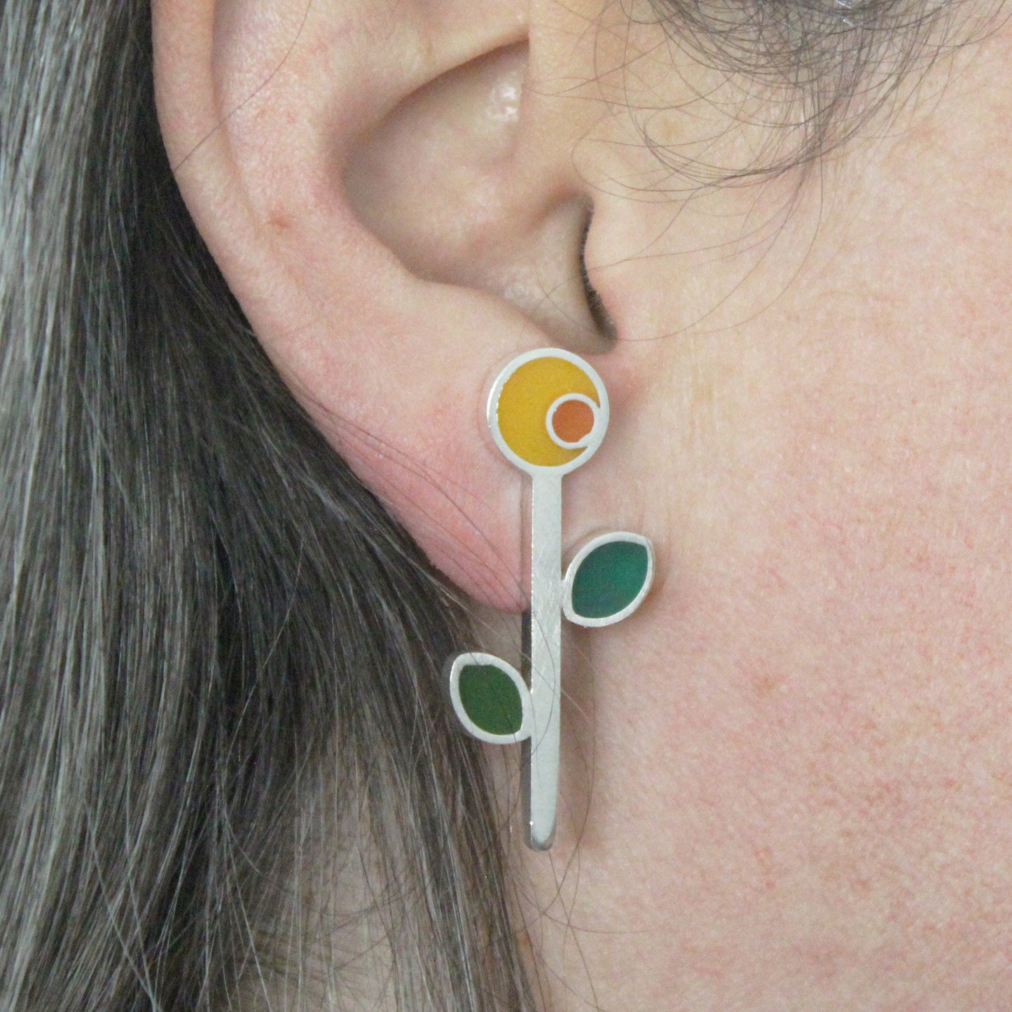 Girasoles de colores pendientes en plata 925