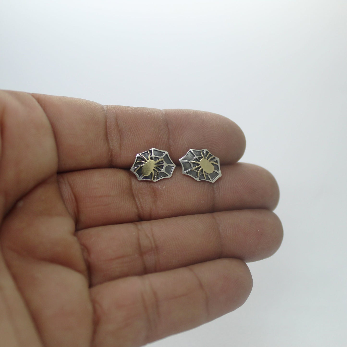 Telarañas con arañas pendientes en plata 925 y latón