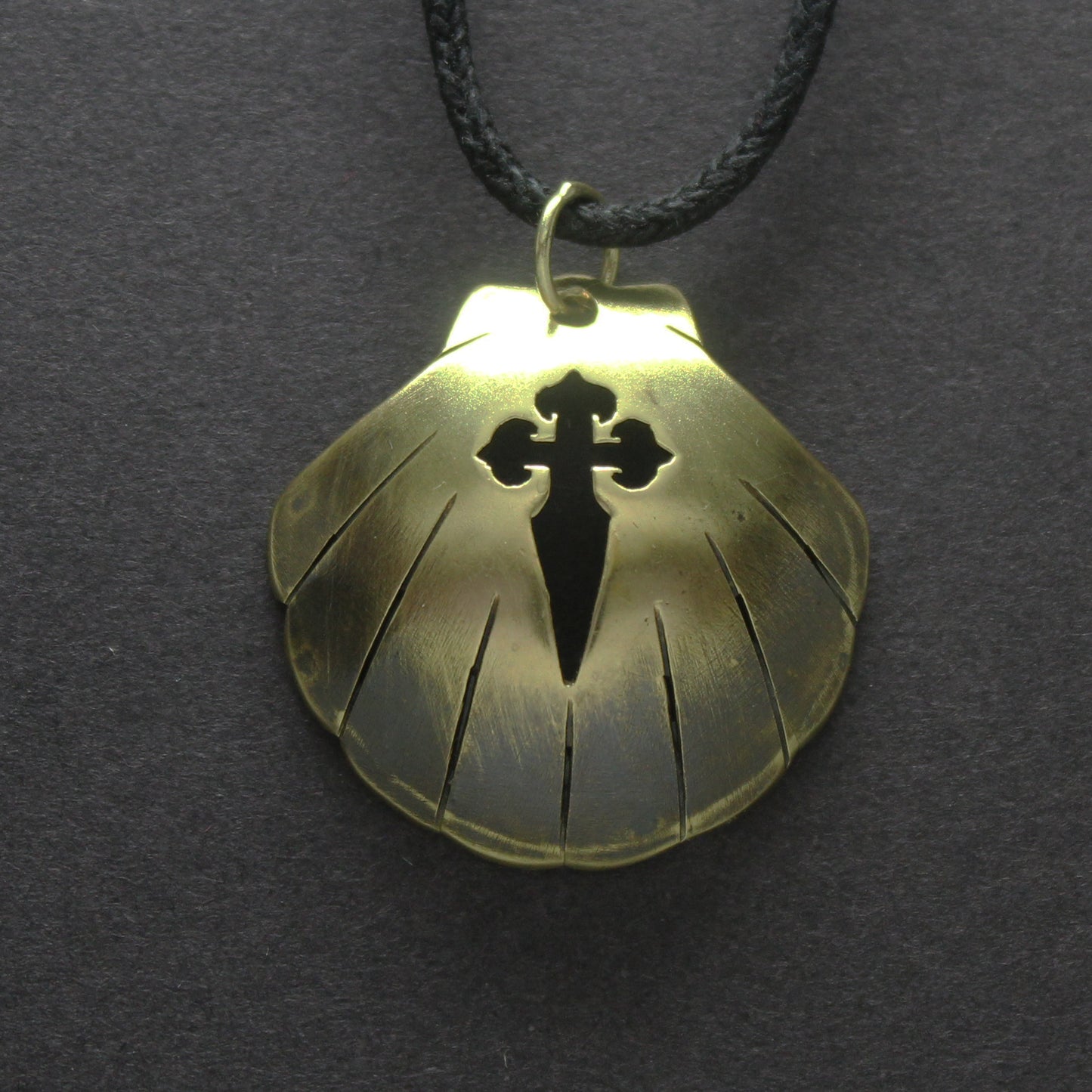 Shell of the Camino de Santiago with Cross of Santiago, brass pendant