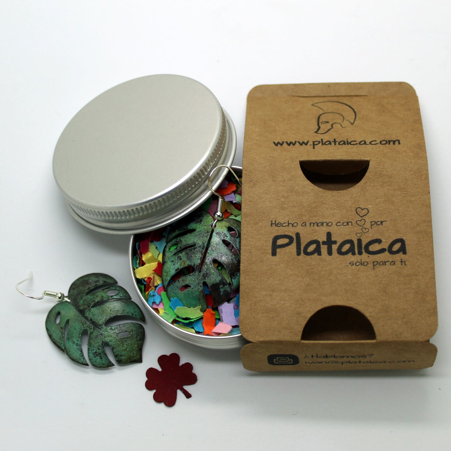 Pendientes hojas de monstera de latón y plata 925 con pátina verde