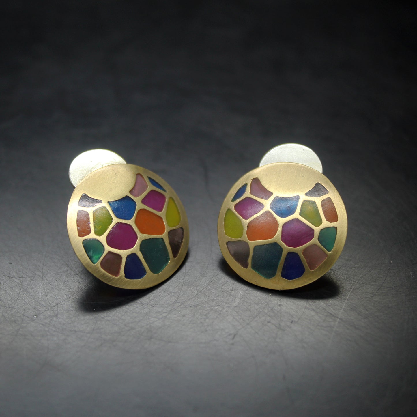 Pendientes vidriera multicolor en plata 925 y latón