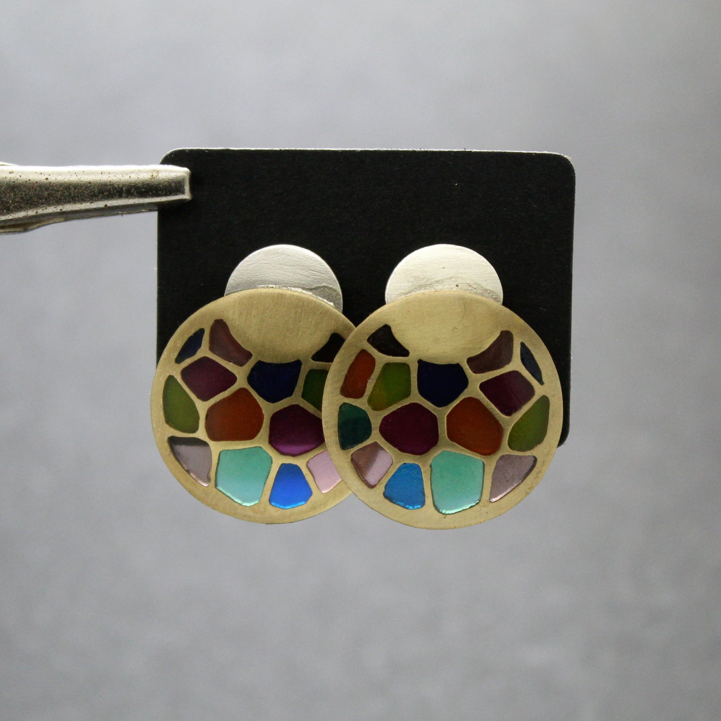 Pendientes vidriera multicolor en plata 925 y latón