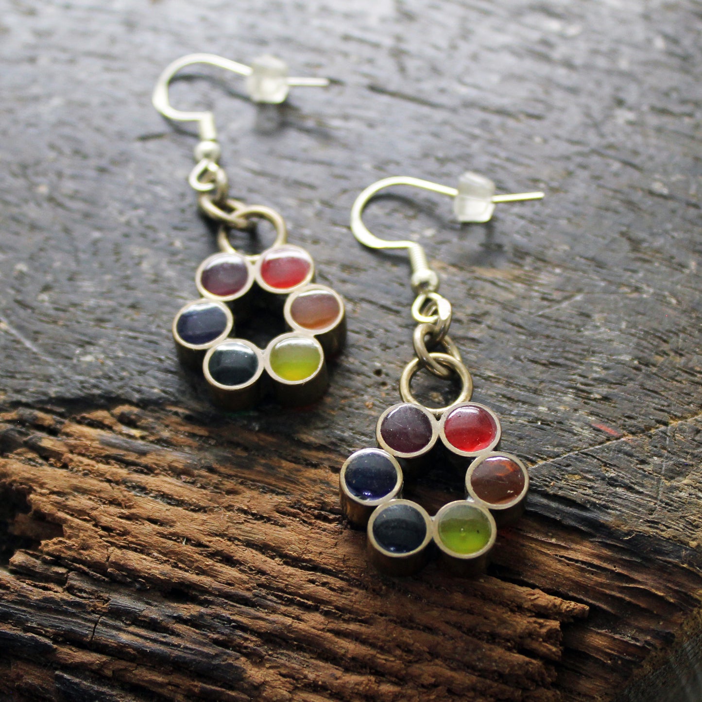 Pendientes "Grafito Multicolor" de latón y plata 925