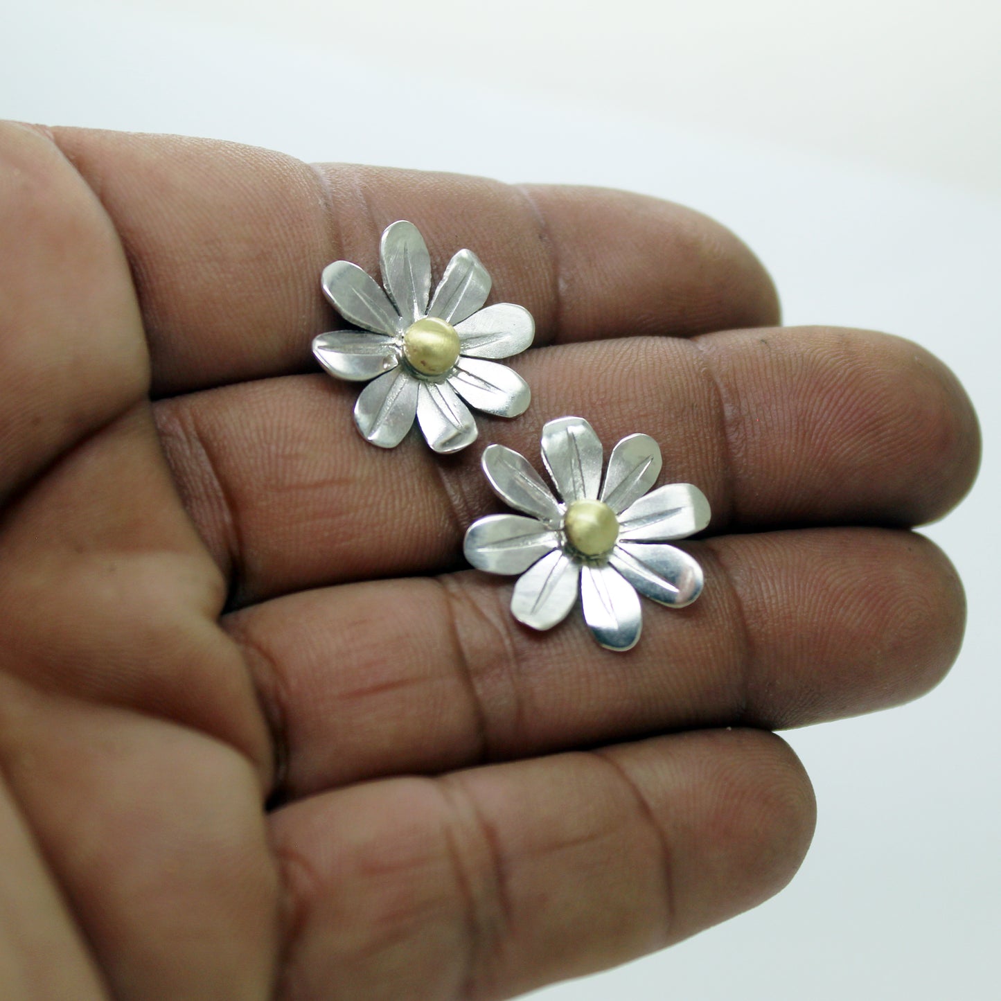 Pendientes Margaritas de plata 925 y latón
