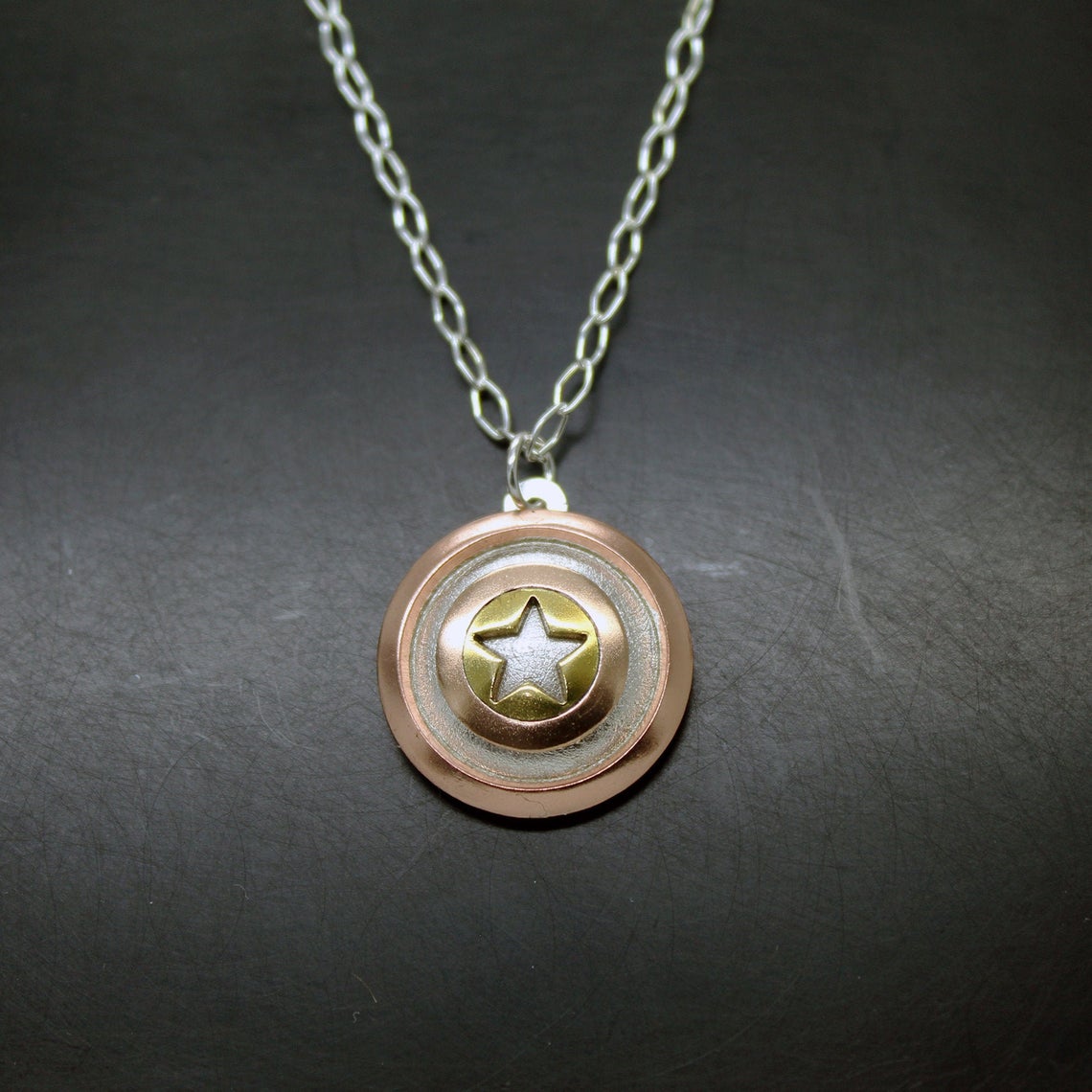 Captain America shield pendant in 925 silver, brass and copper