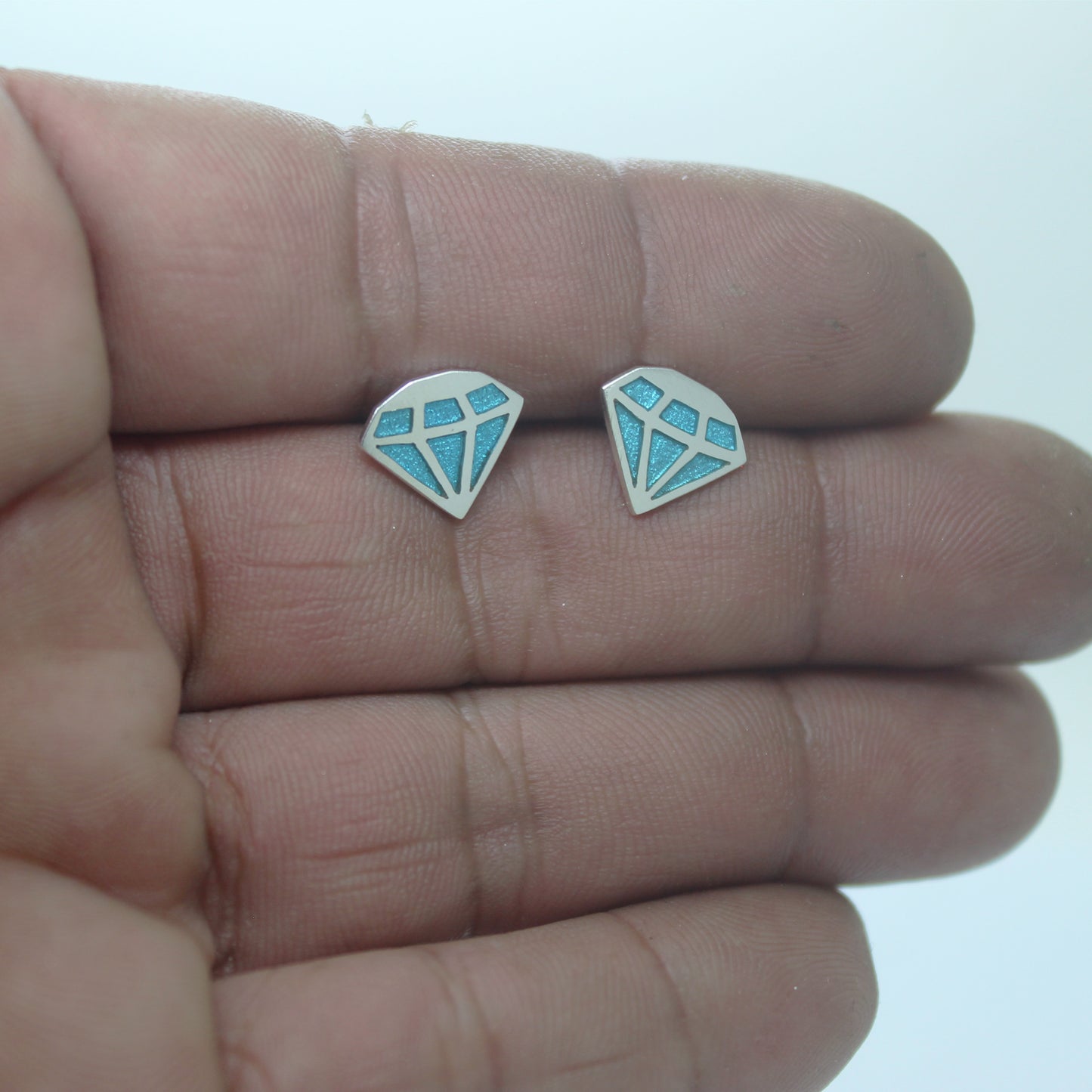 Diamantes azules pendientes de plata 925 y resina UV