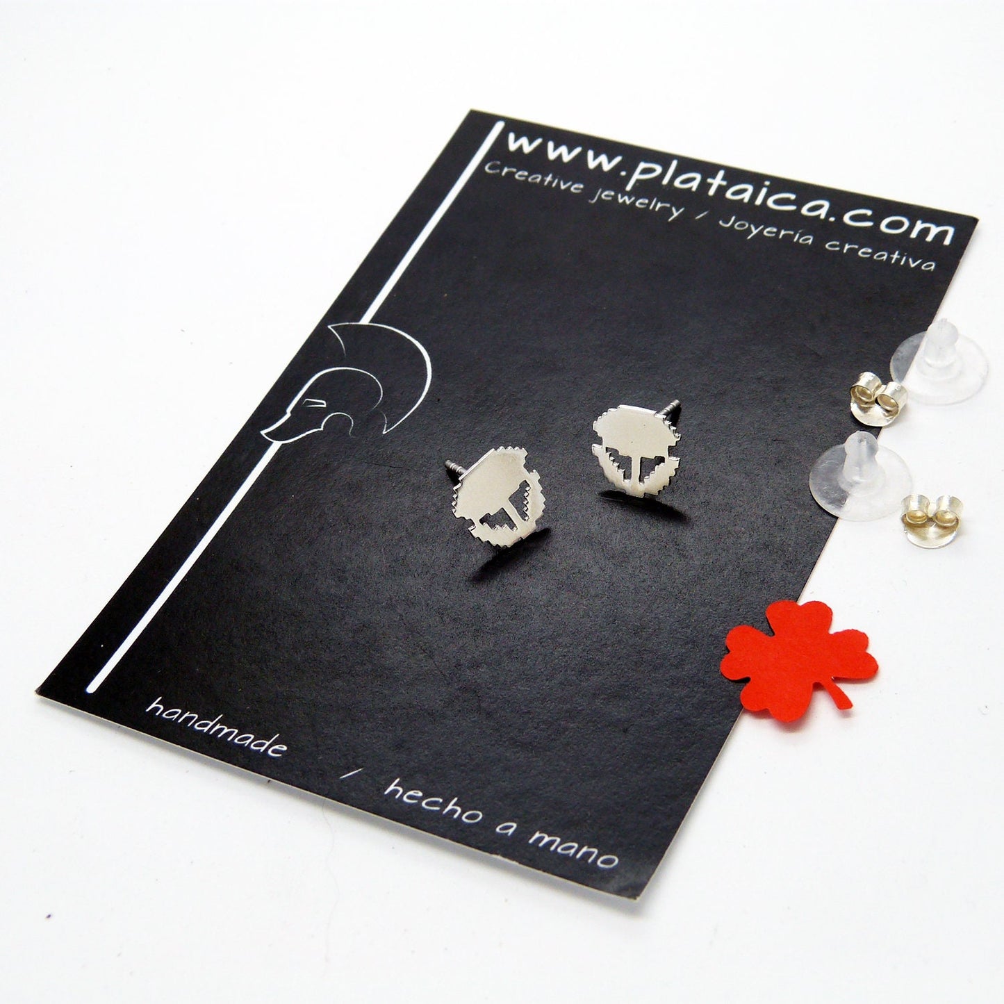 925 silver 8-bit fire flower earrings