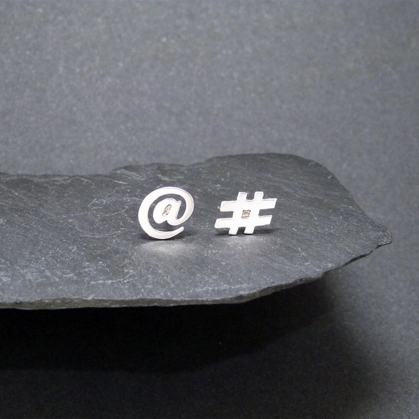 Twitter At sign and Hashtag earrings in 925 silver
