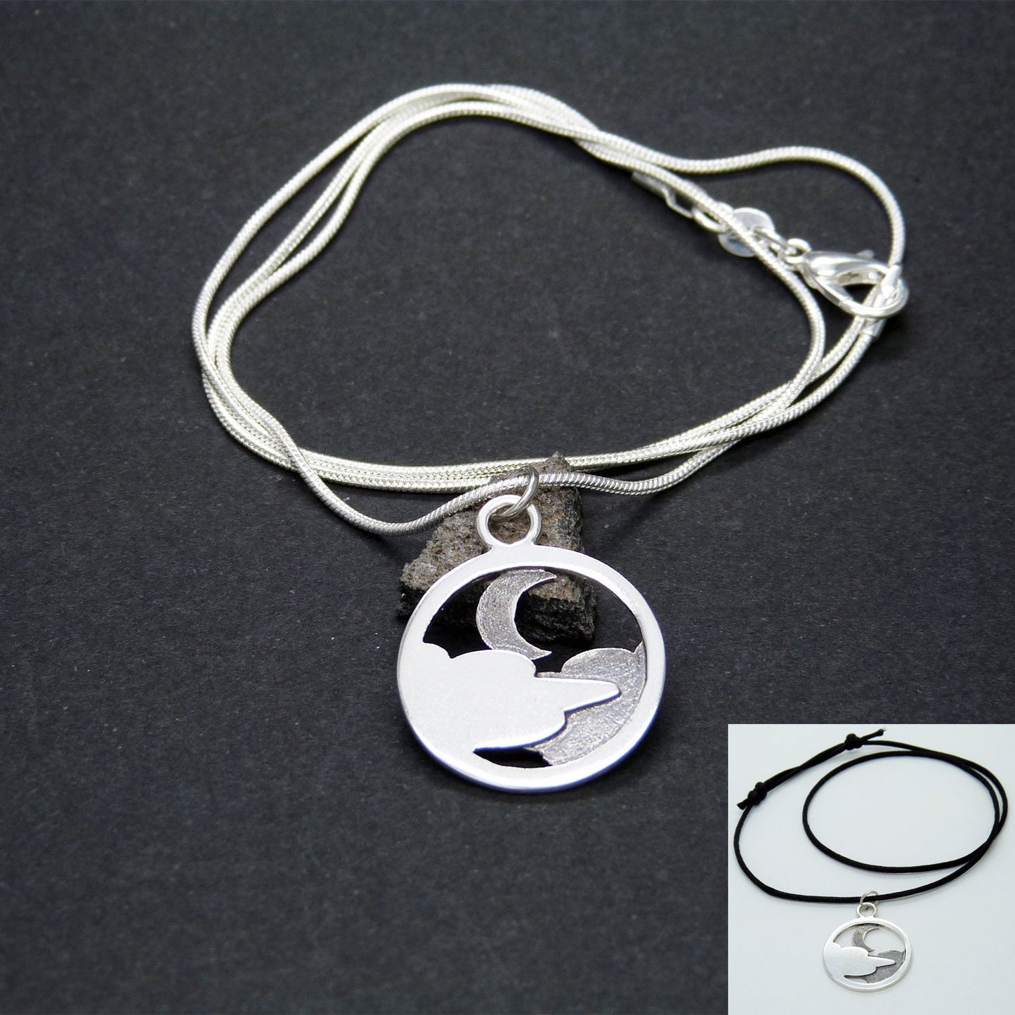 Reversible 925 silver Moon and Clouds pendant