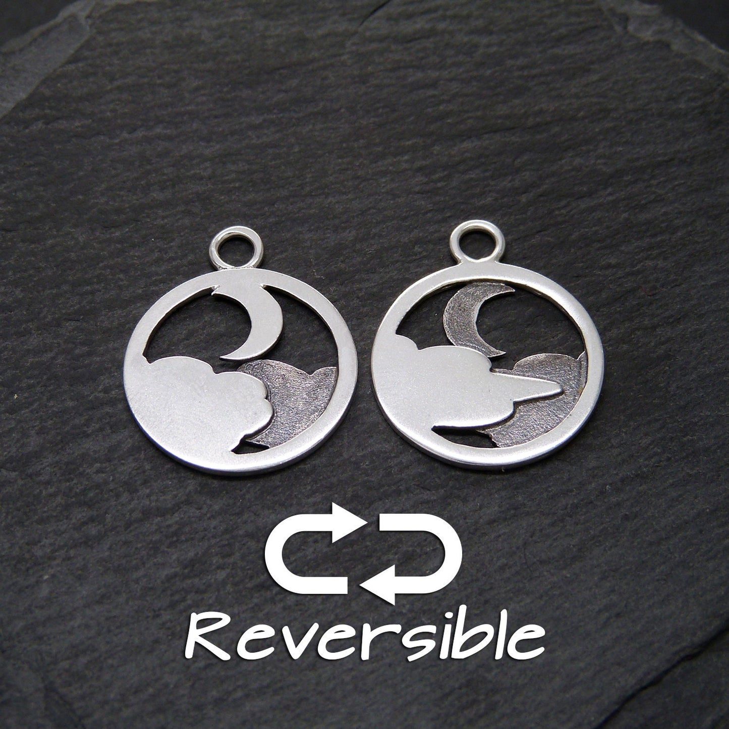 Reversible 925 silver Moon and Clouds pendant